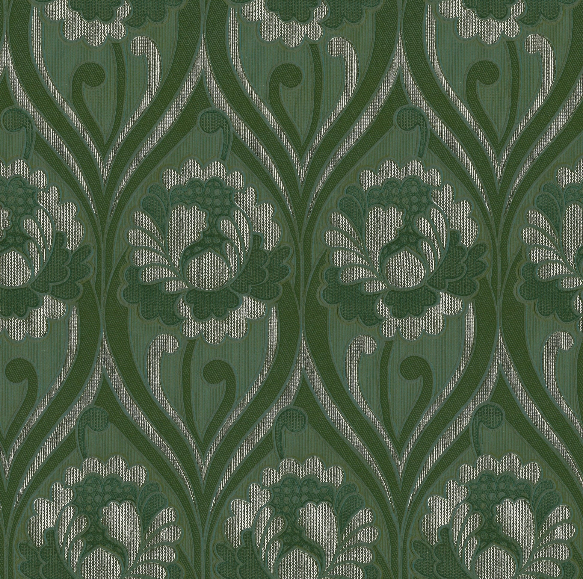 Vintage Floral Damask Wallpaper in Forest