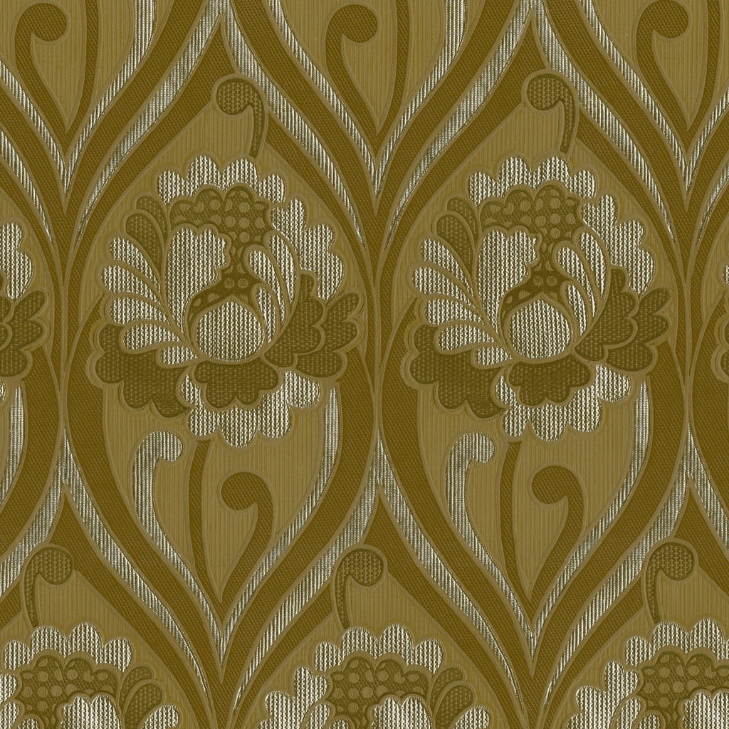 Vintage Floral Damask Wallpaper in Ochre