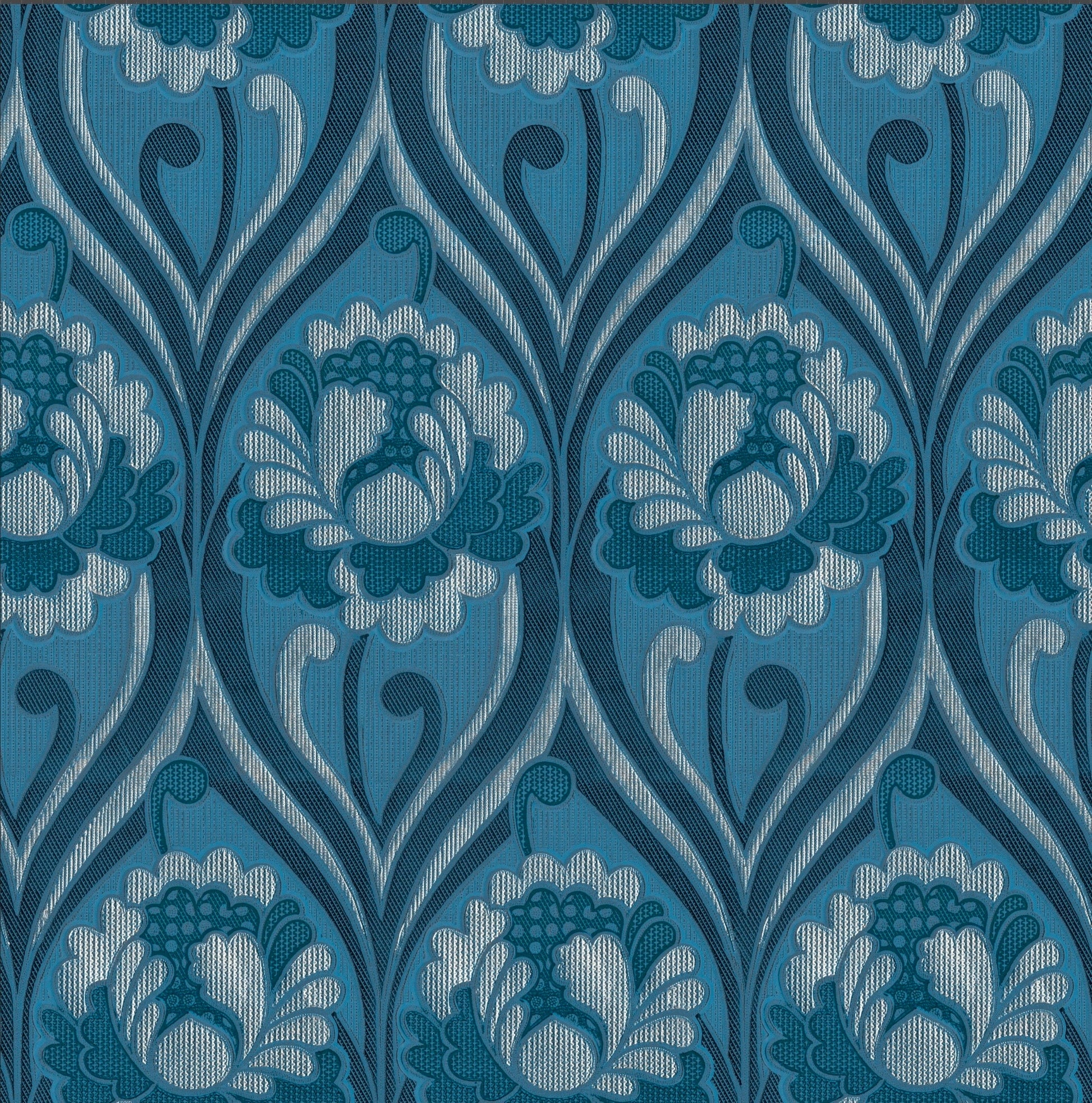 Vintage Blue Floral Damask Wallpaper