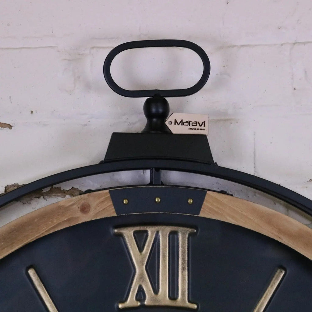Extra Large Industrial Cog Clock Black Gold and Wood