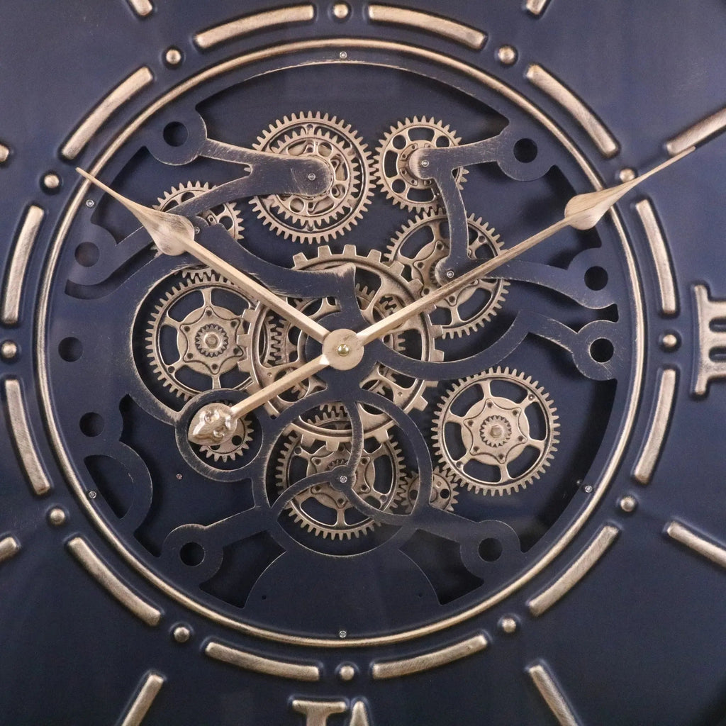 Extra Large Industrial Cog Clock Black Gold and Wood