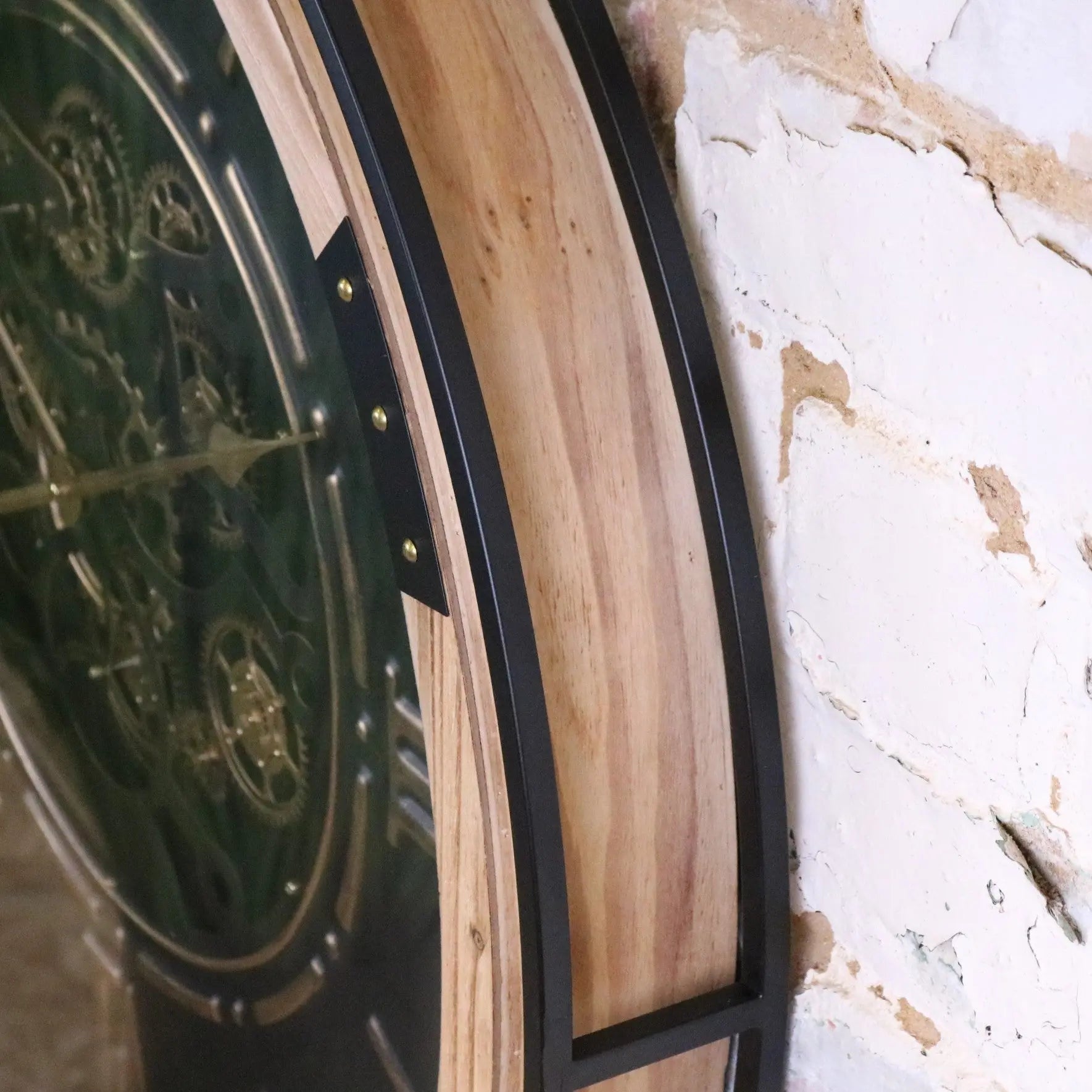 Extra Large Industrial Cog Clock Black Gold and Wood