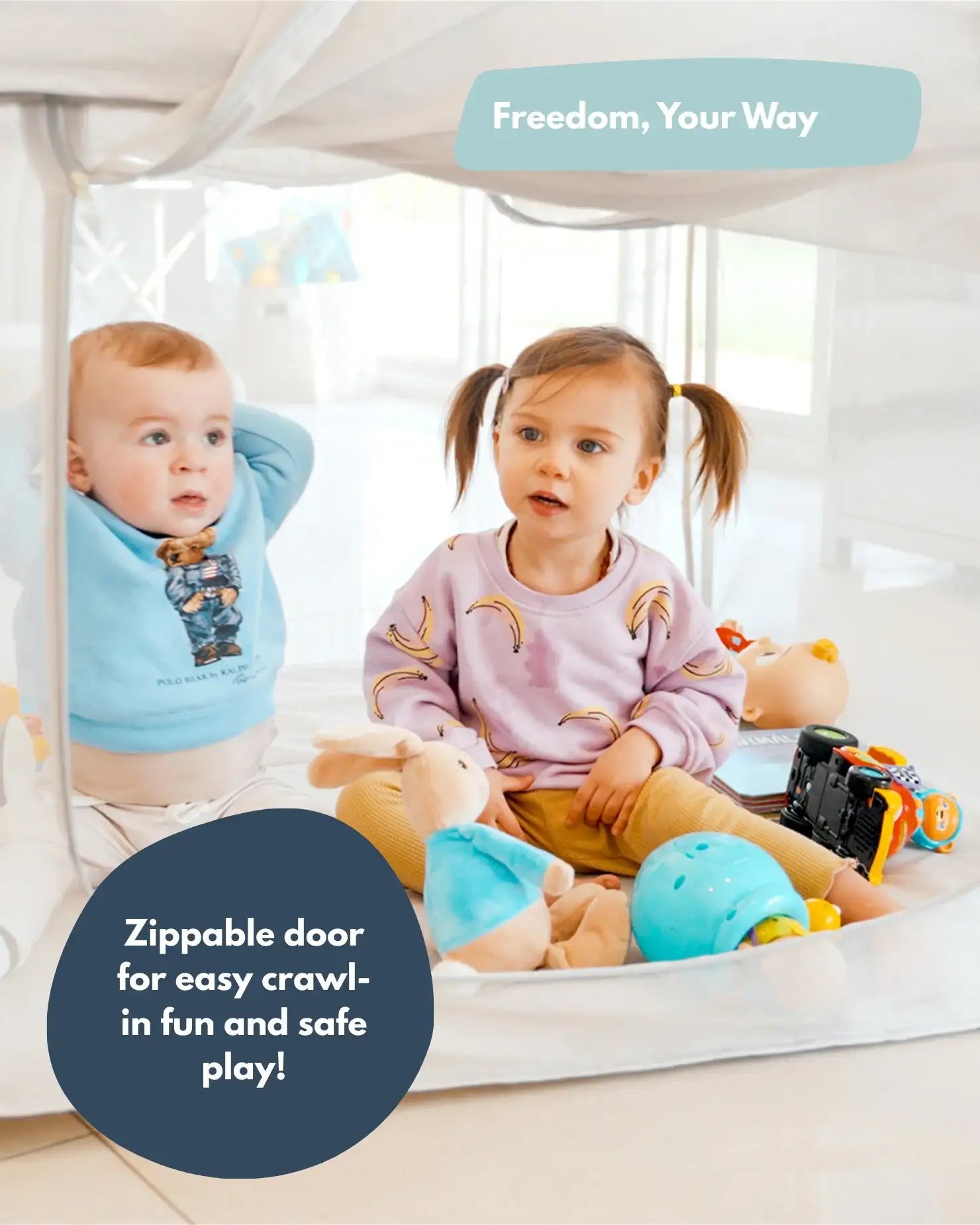 Square Baby Playpen with Mesh Sides and Fitted Mat