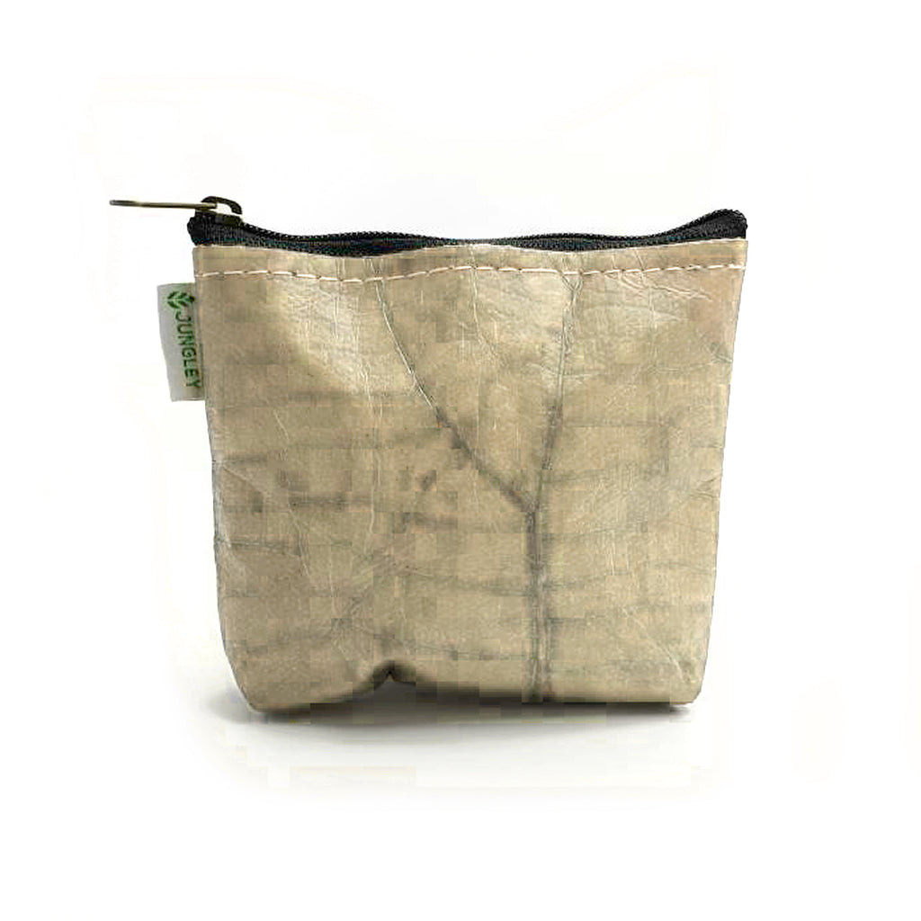 Vegan Teak Leaf Leather Straight Edge Coin Bag