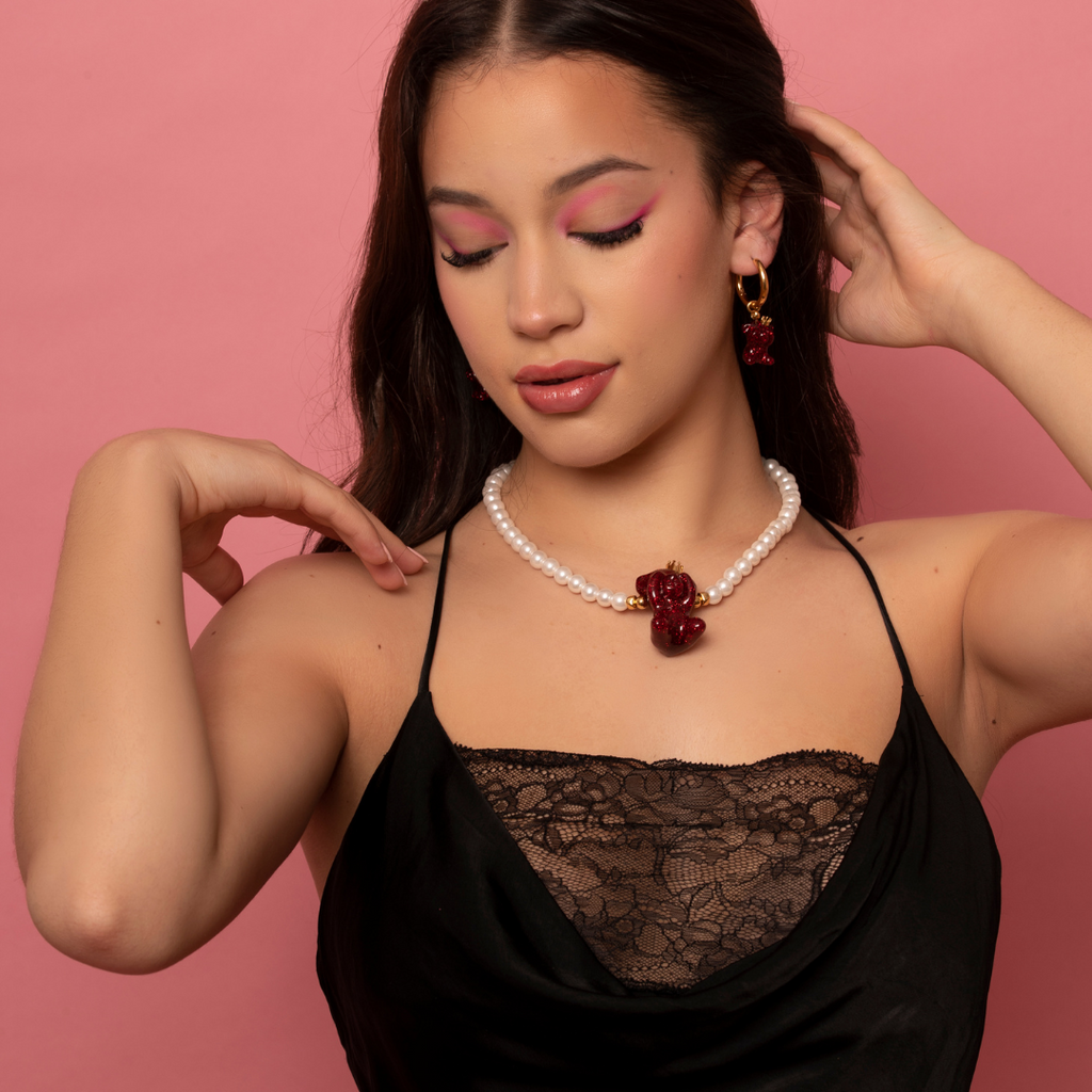 Polyresin Bear Maroon Drop Earrings