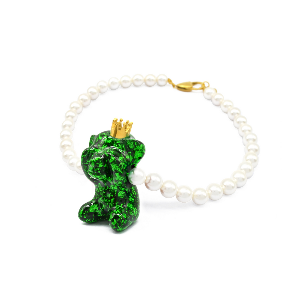 Red Bear Pendant Necklace with Camellia
