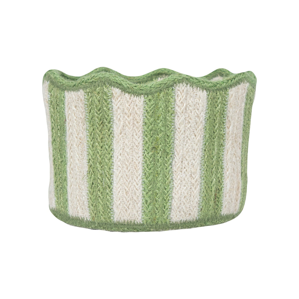 Stripy Scalloped Basket - Green