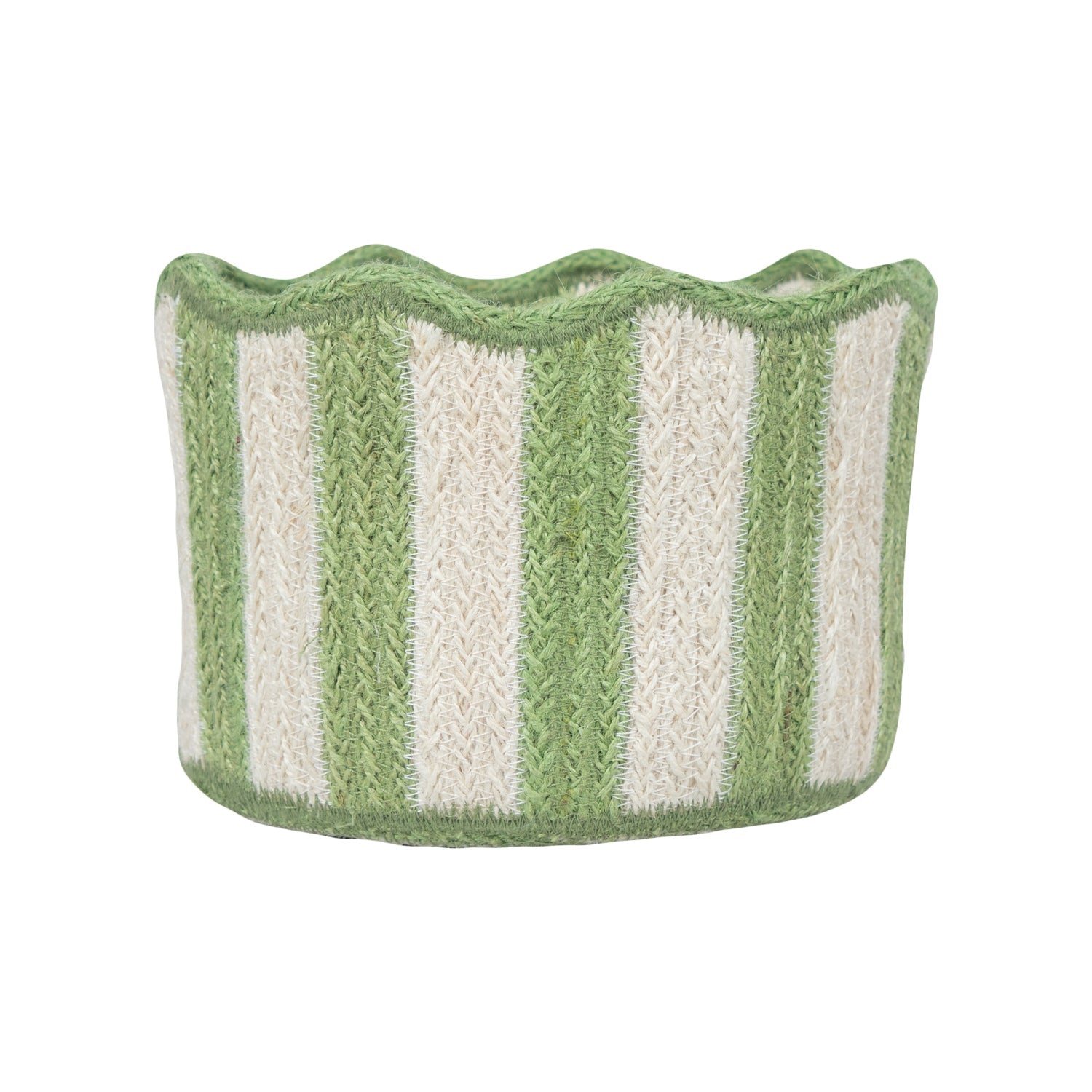 Stripy Scalloped Basket - Green