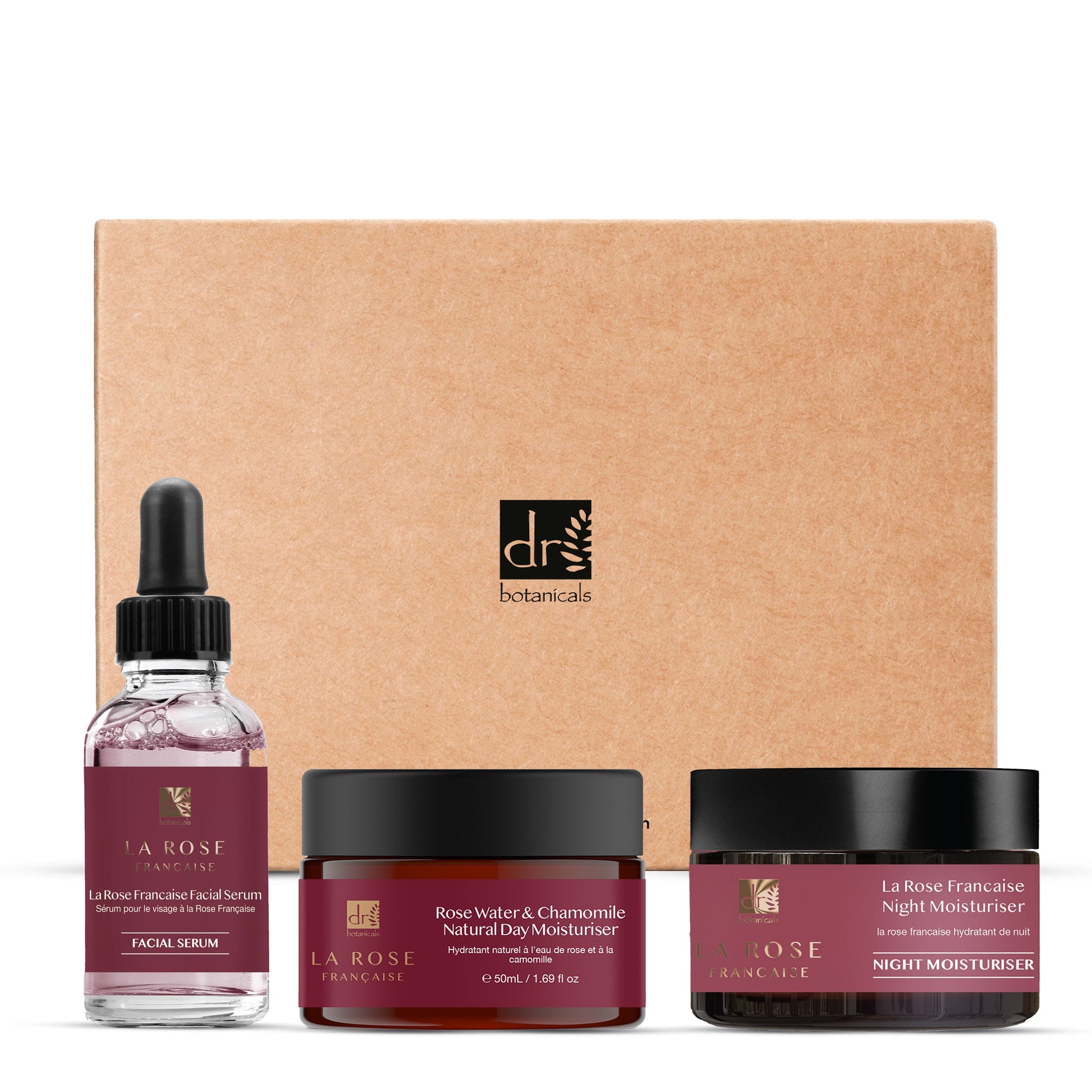 La Rose Francaise Day Moisturiser Night Moisturiser and Facial Serum Trio