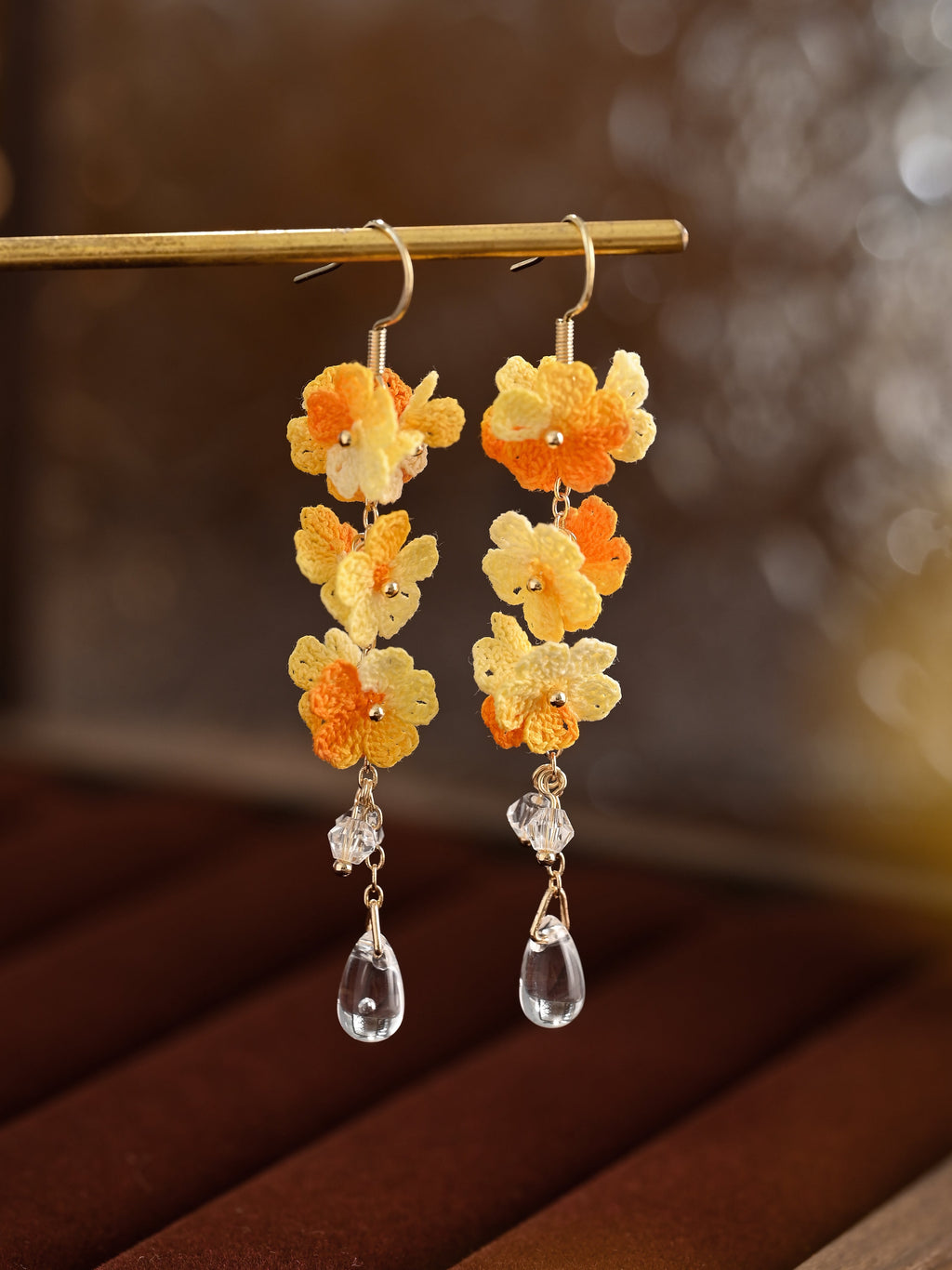 Forget Me Not Micro Crochet Earring Danglers in Gold