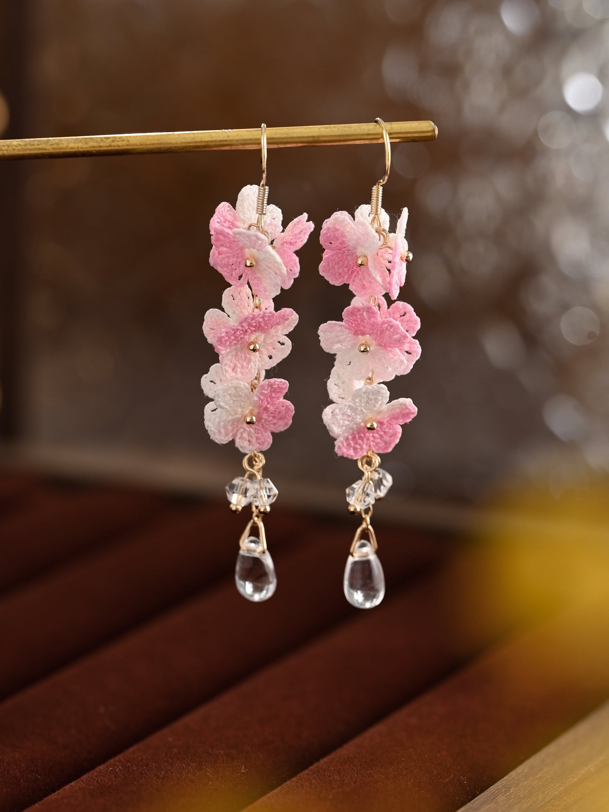 Forget Me Not Micro Crochet Earring Danglers in Gold