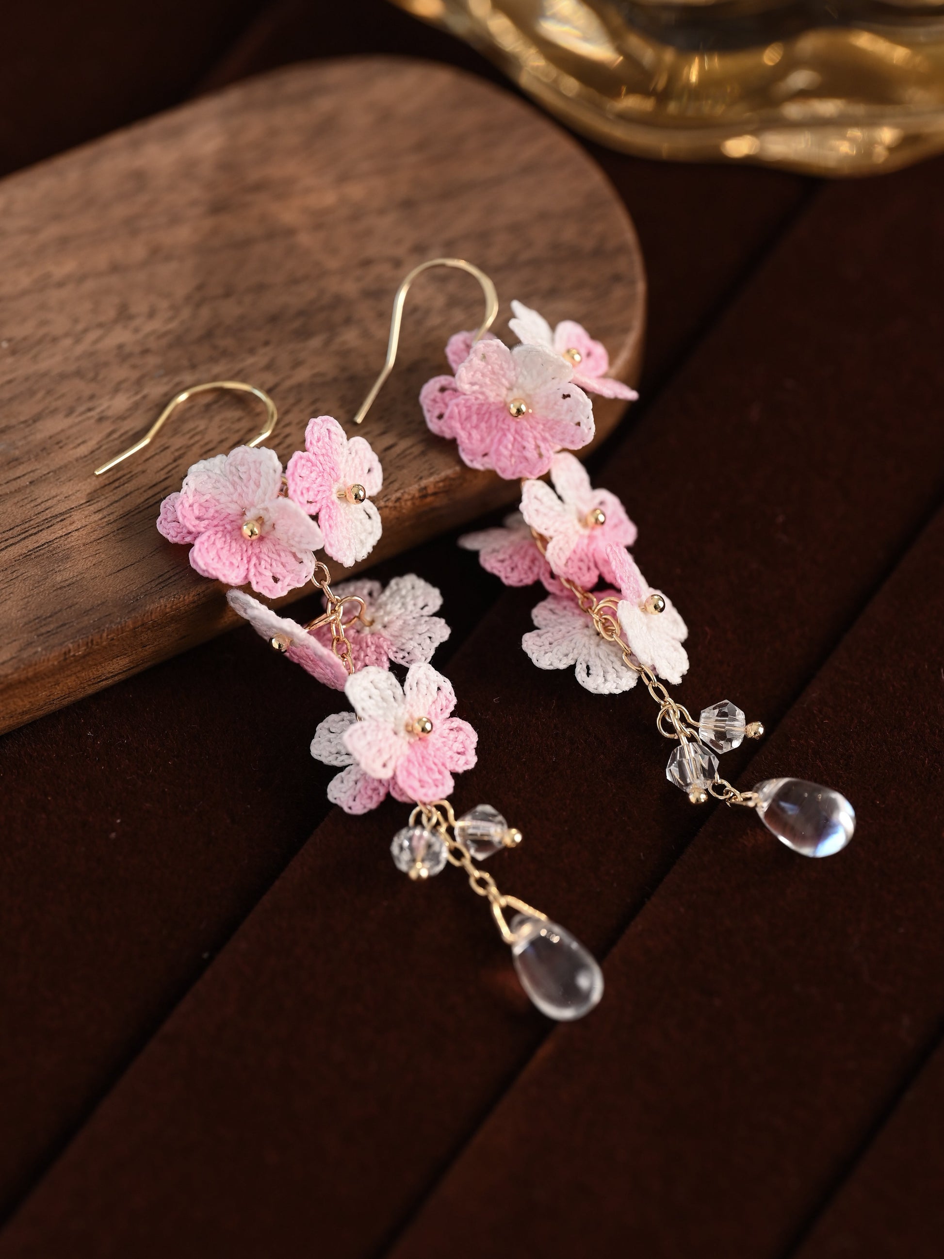 Forget Me Not Micro Crochet Earring Danglers in Gold