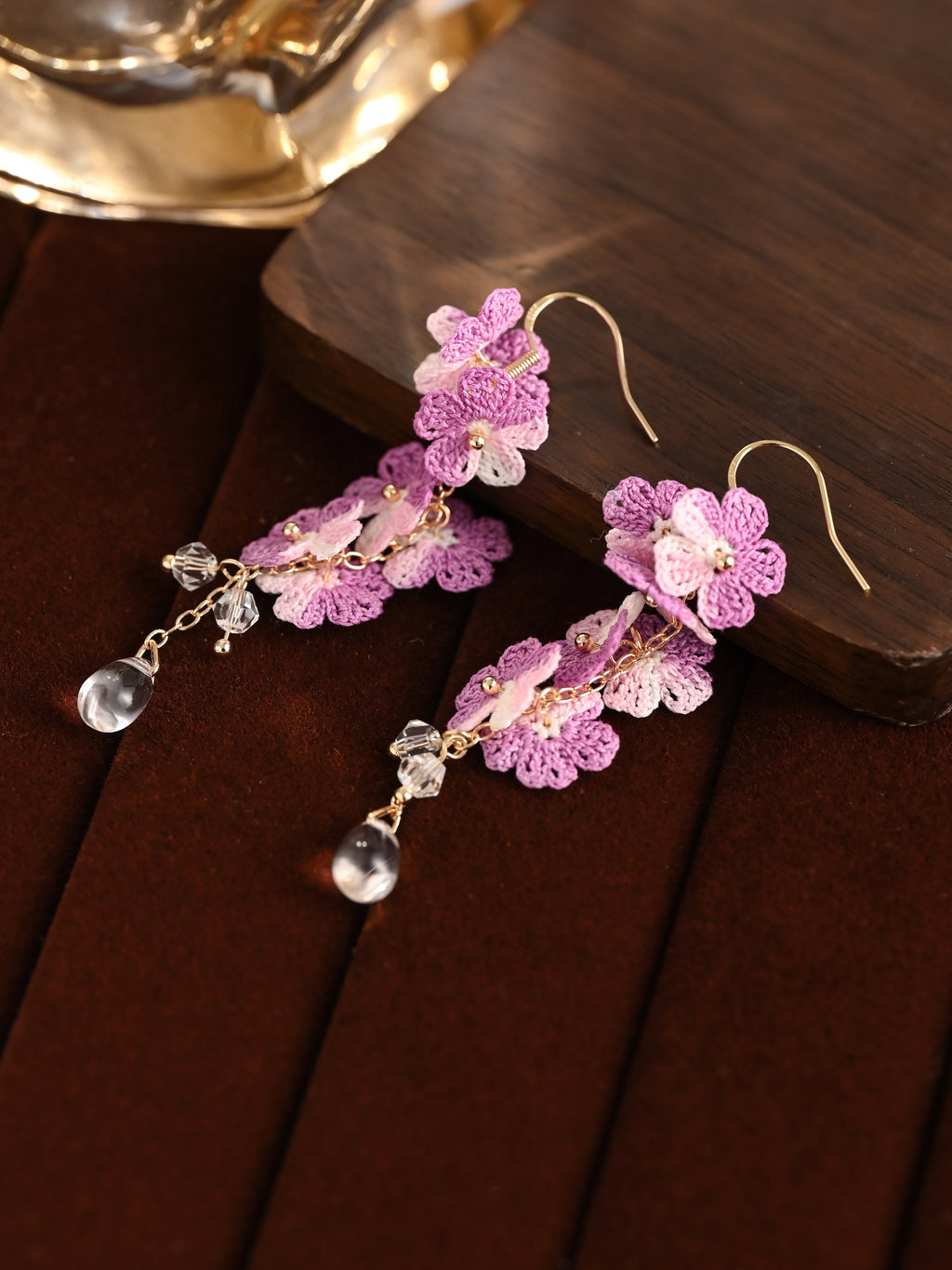 Forget Me Not Micro Crochet Earring Danglers in Gold