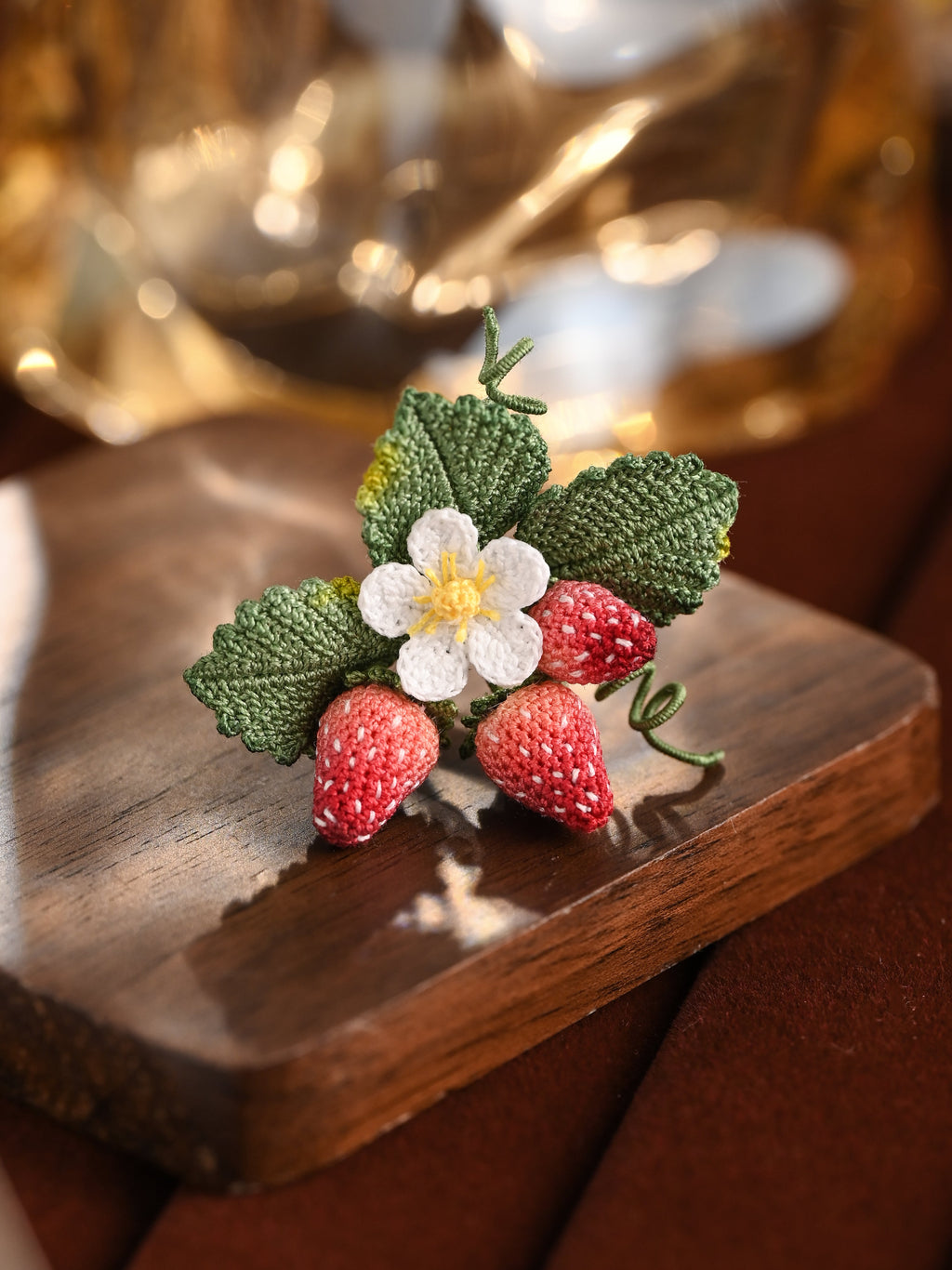 Micro Crochet Strawberry Brooch and Earrings Set