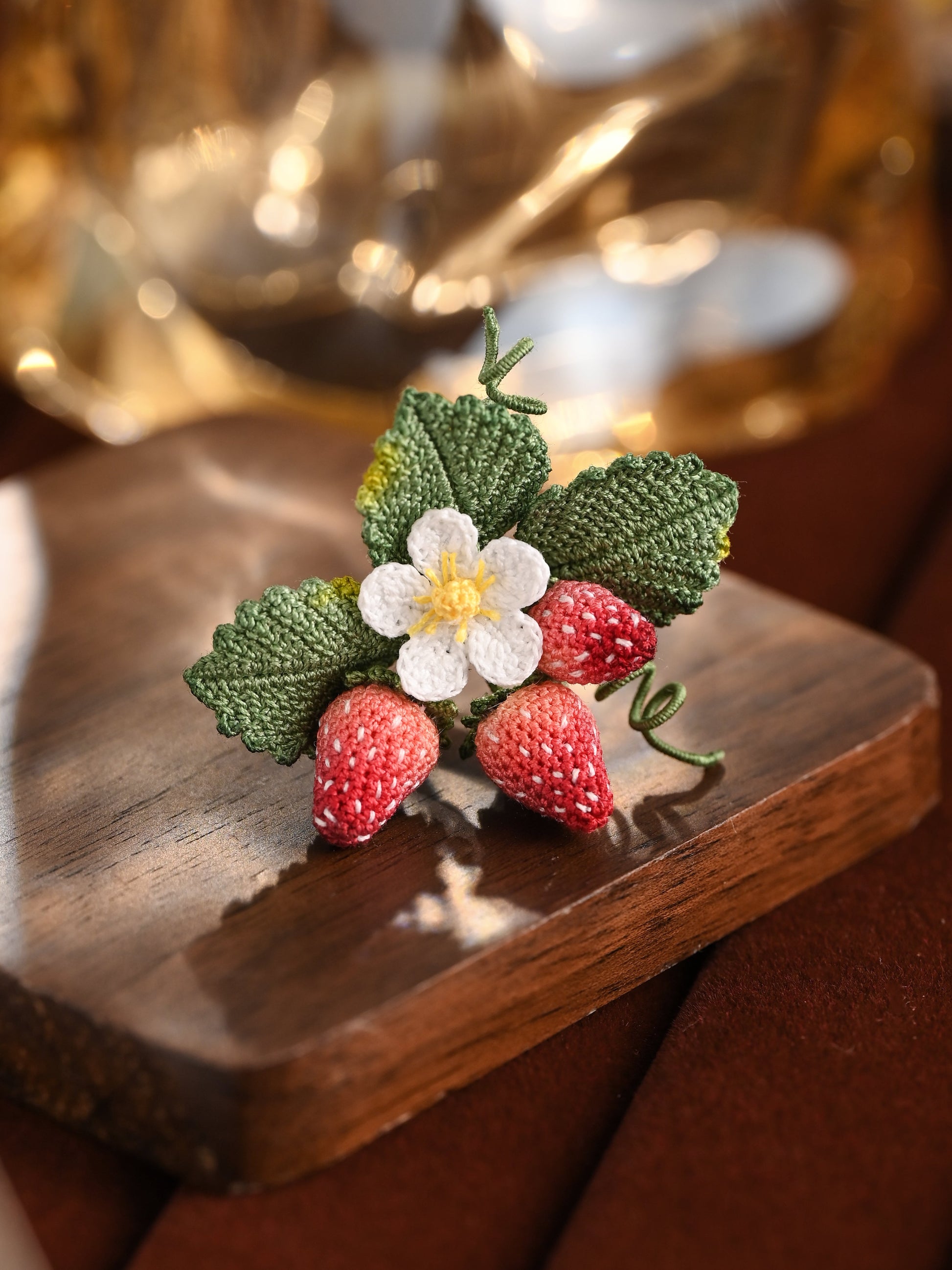Micro Crochet Strawberry Brooch and Earrings Set