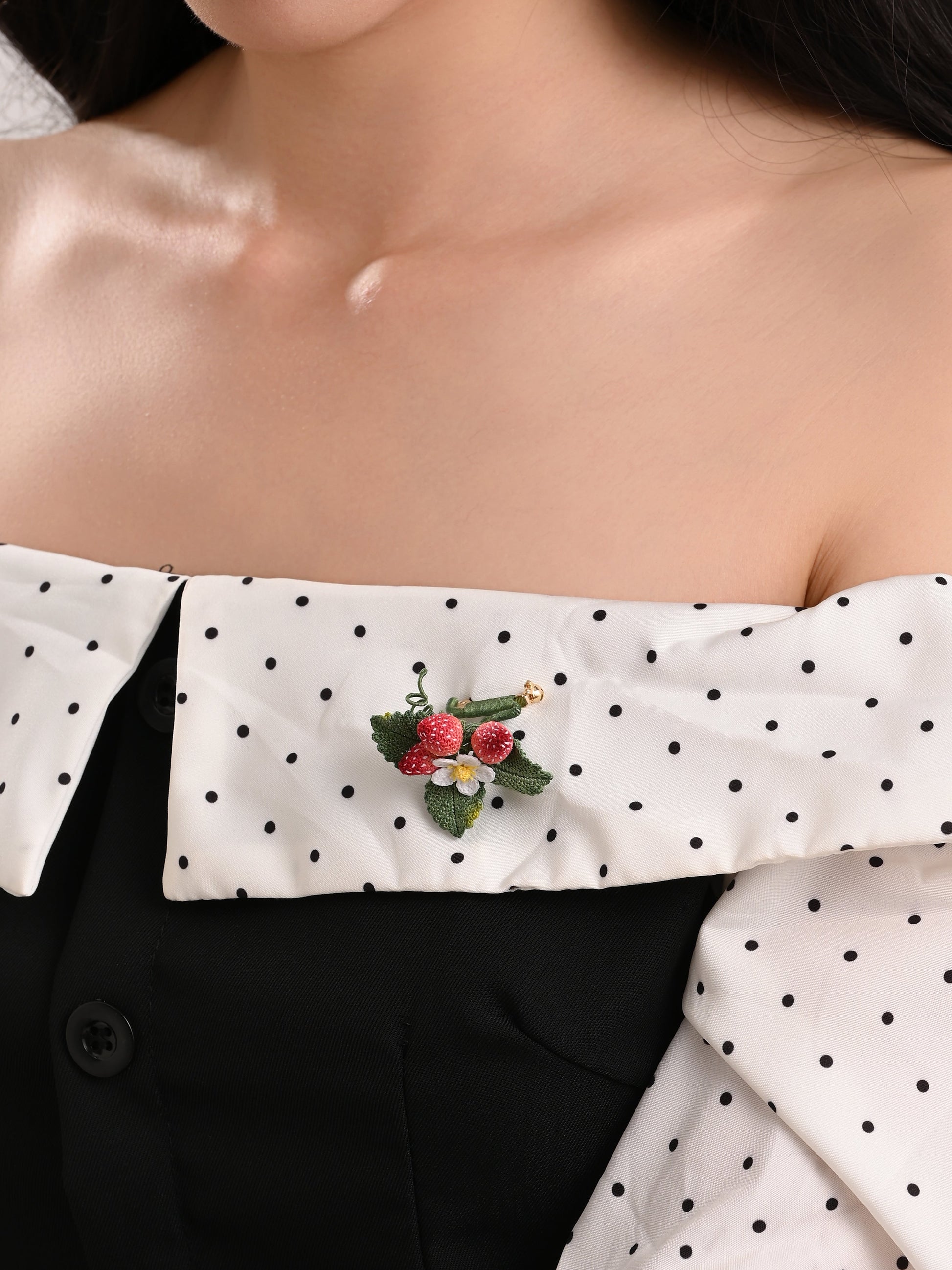 Micro Crochet Strawberry Brooch and Earrings Set