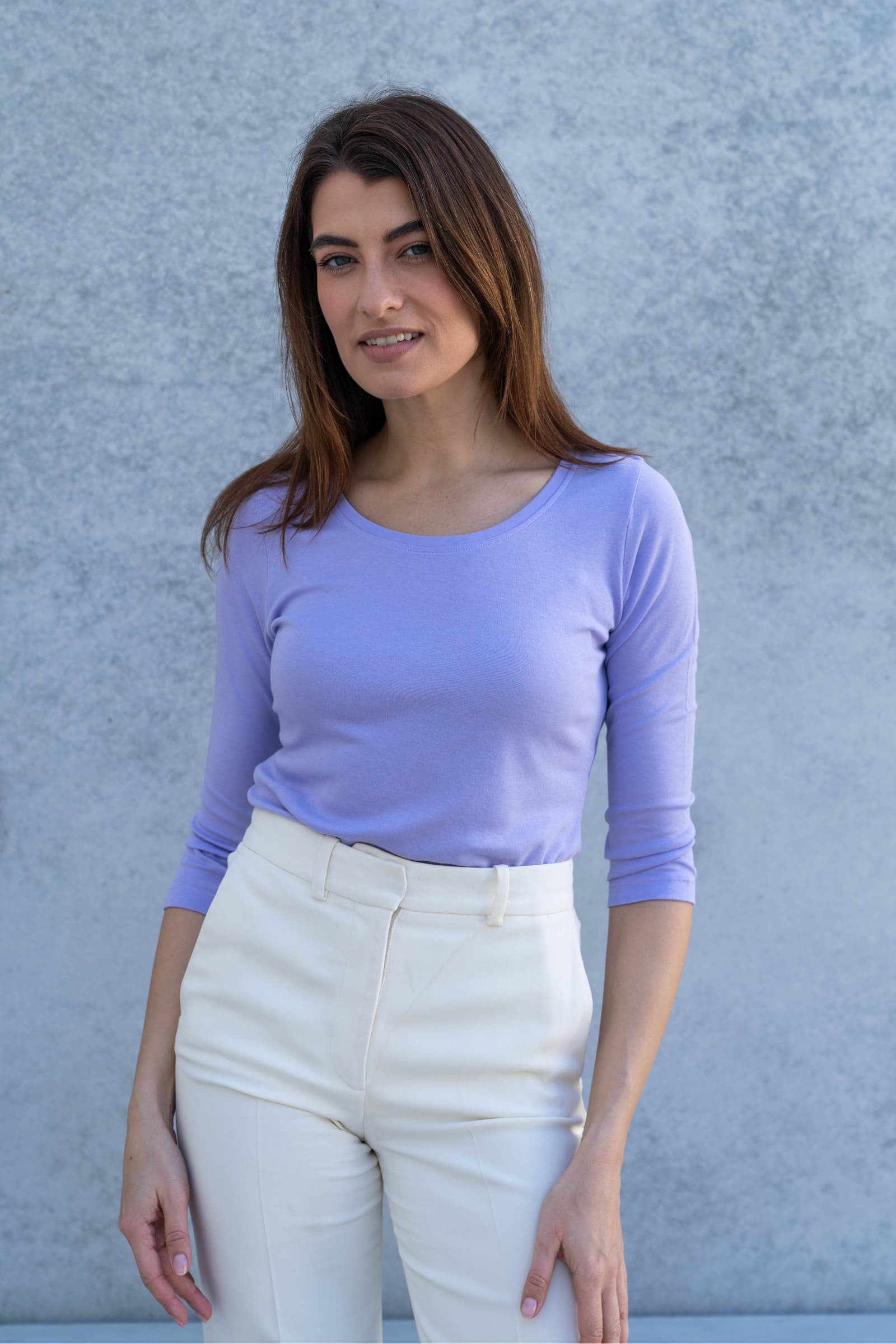 Three Quarter Sleeve Scoop Neck Cotton Modal Blend Tee