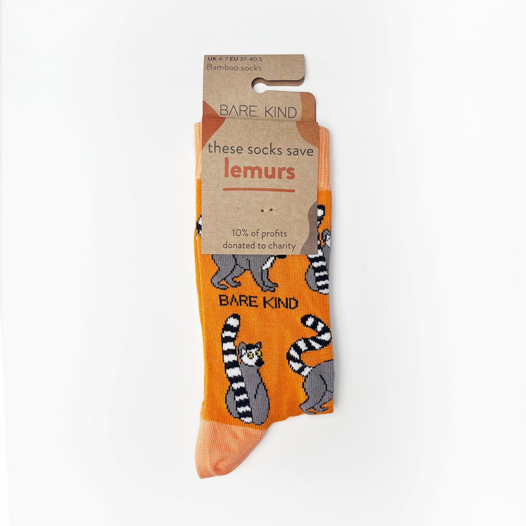 Save the Lemurs Bamboo Socks in Orange