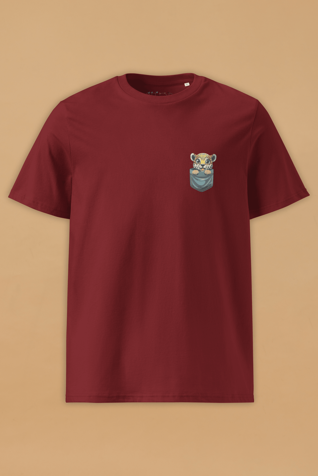 Leopard Embroidered T-Shirt in Burgundy