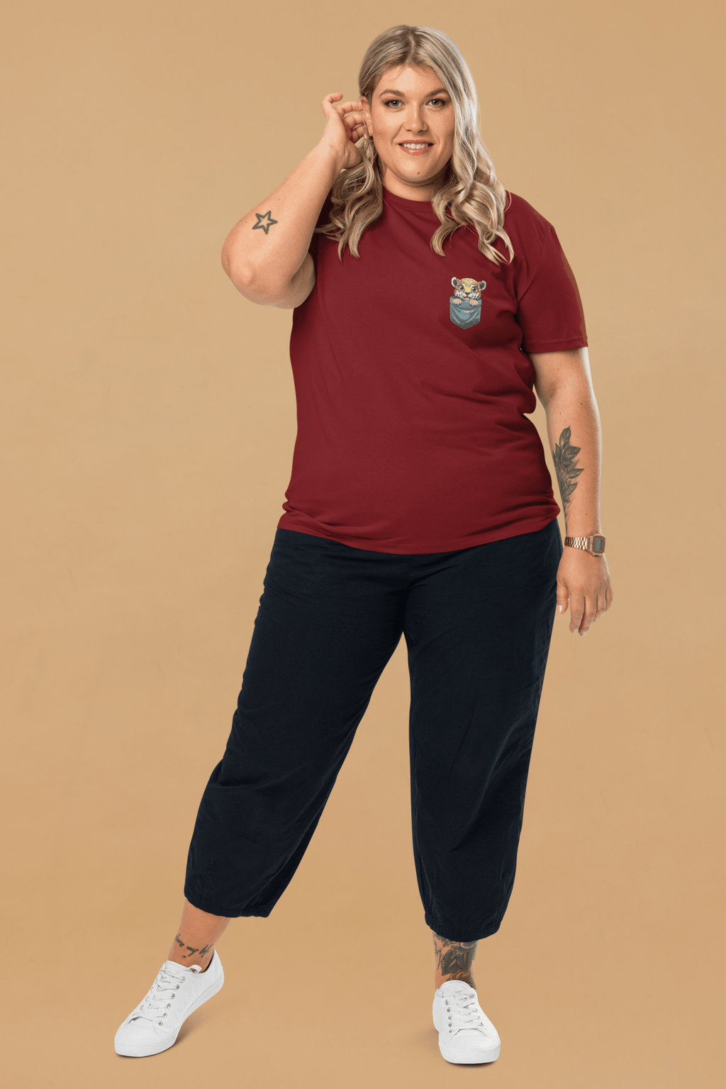 Leopard Embroidered T-Shirt in Burgundy