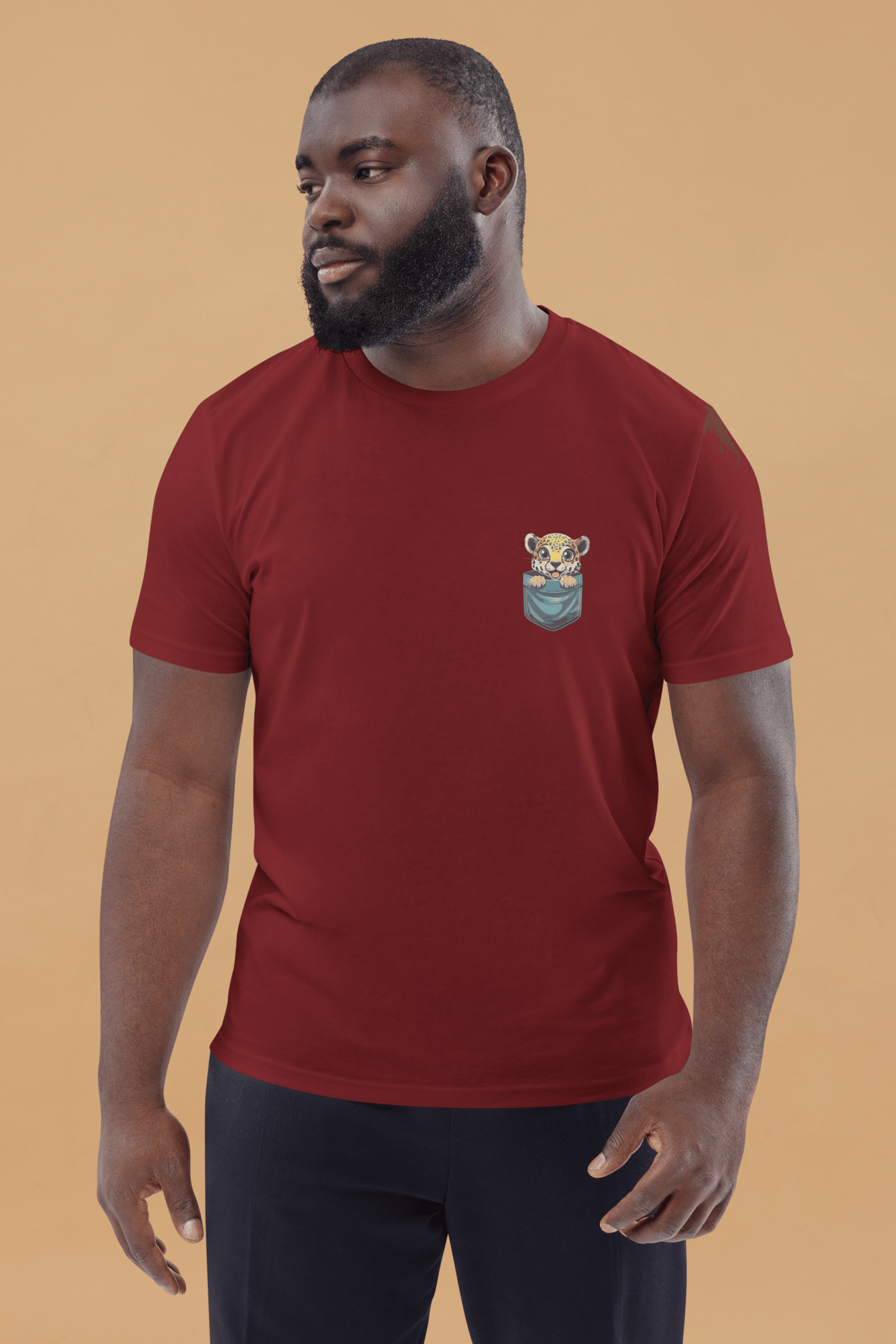 Leopard Embroidered T-Shirt in Burgundy