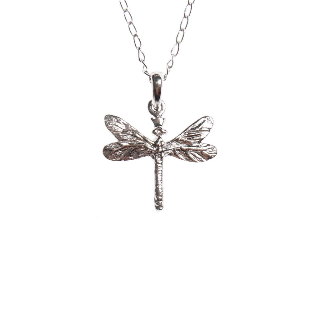 softly lit silver dragonfly pendant on a delicate chain, a comforting gift of freedom for her