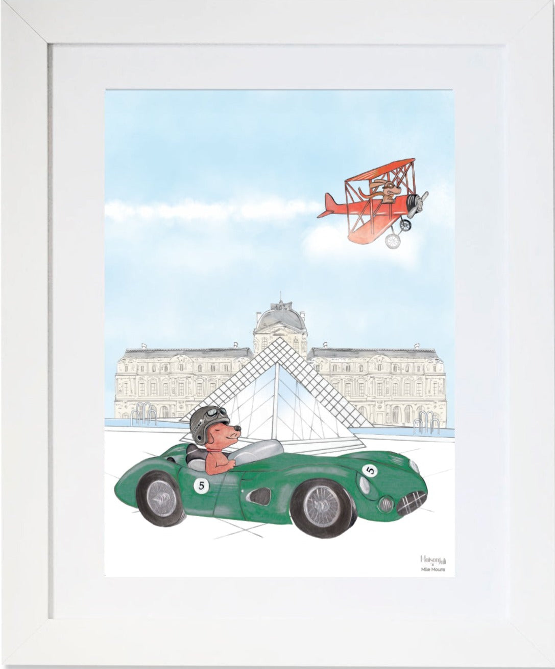 Personalised Green Sports Car Dog Driving Nursery Print