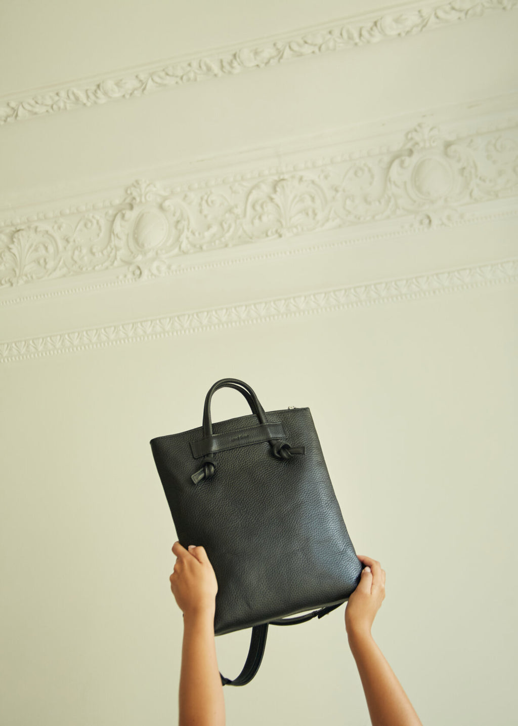 Minimal Leather Backpack with Knotted Detailing
