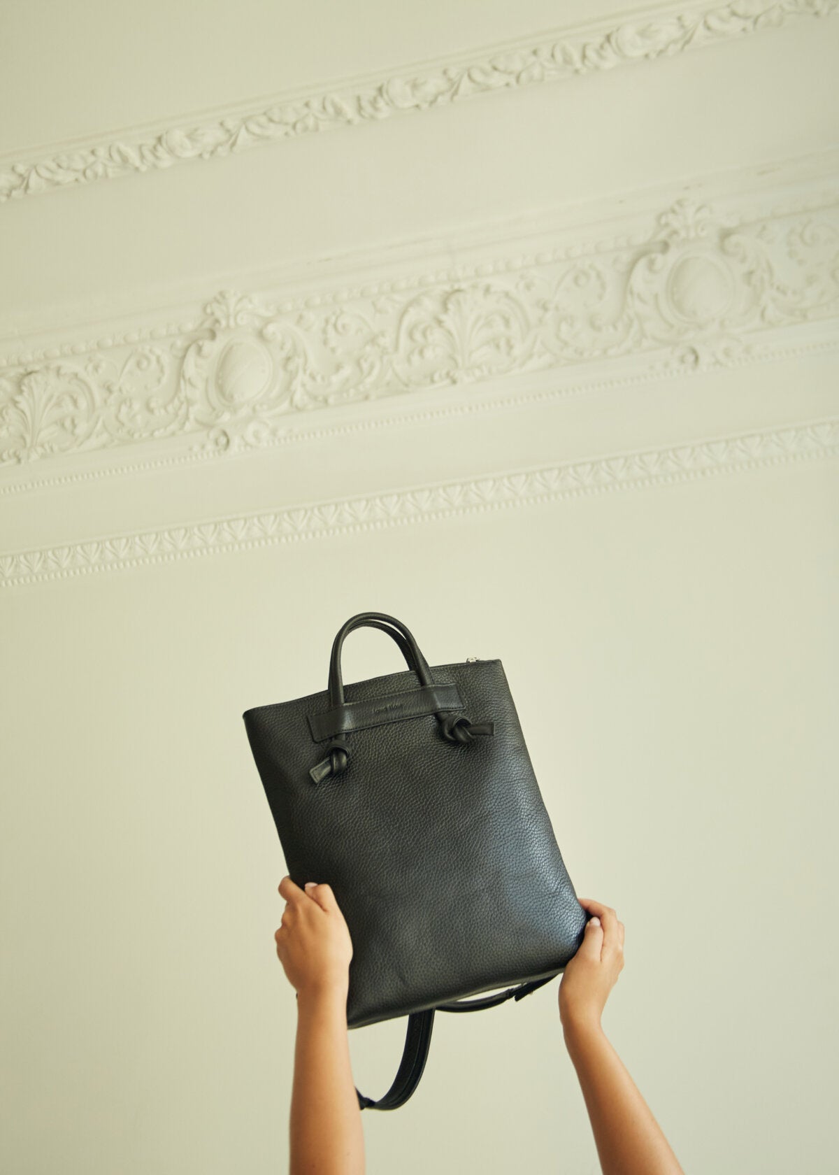 Minimal Leather Backpack with Knotted Detailing