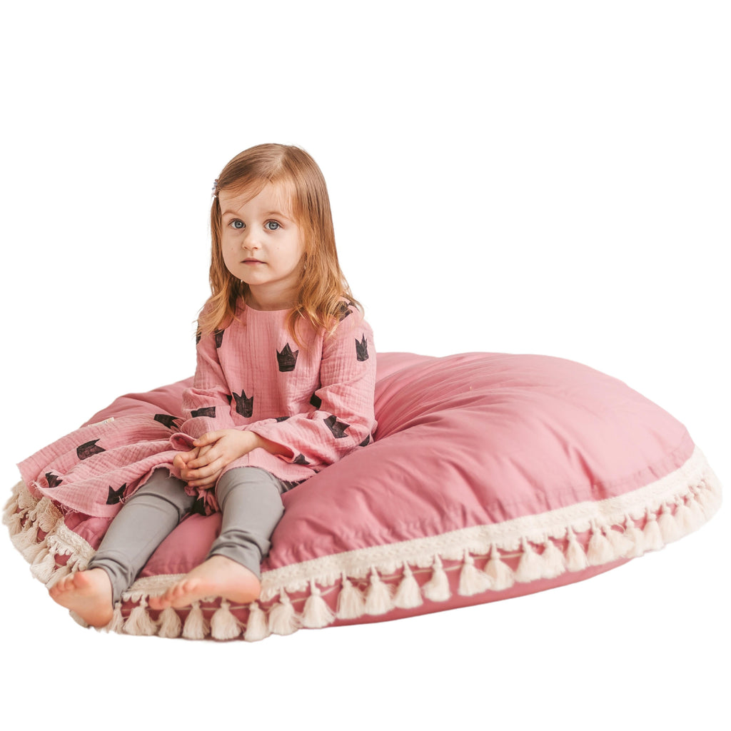Large Floor Cushion with Tassels in Rose