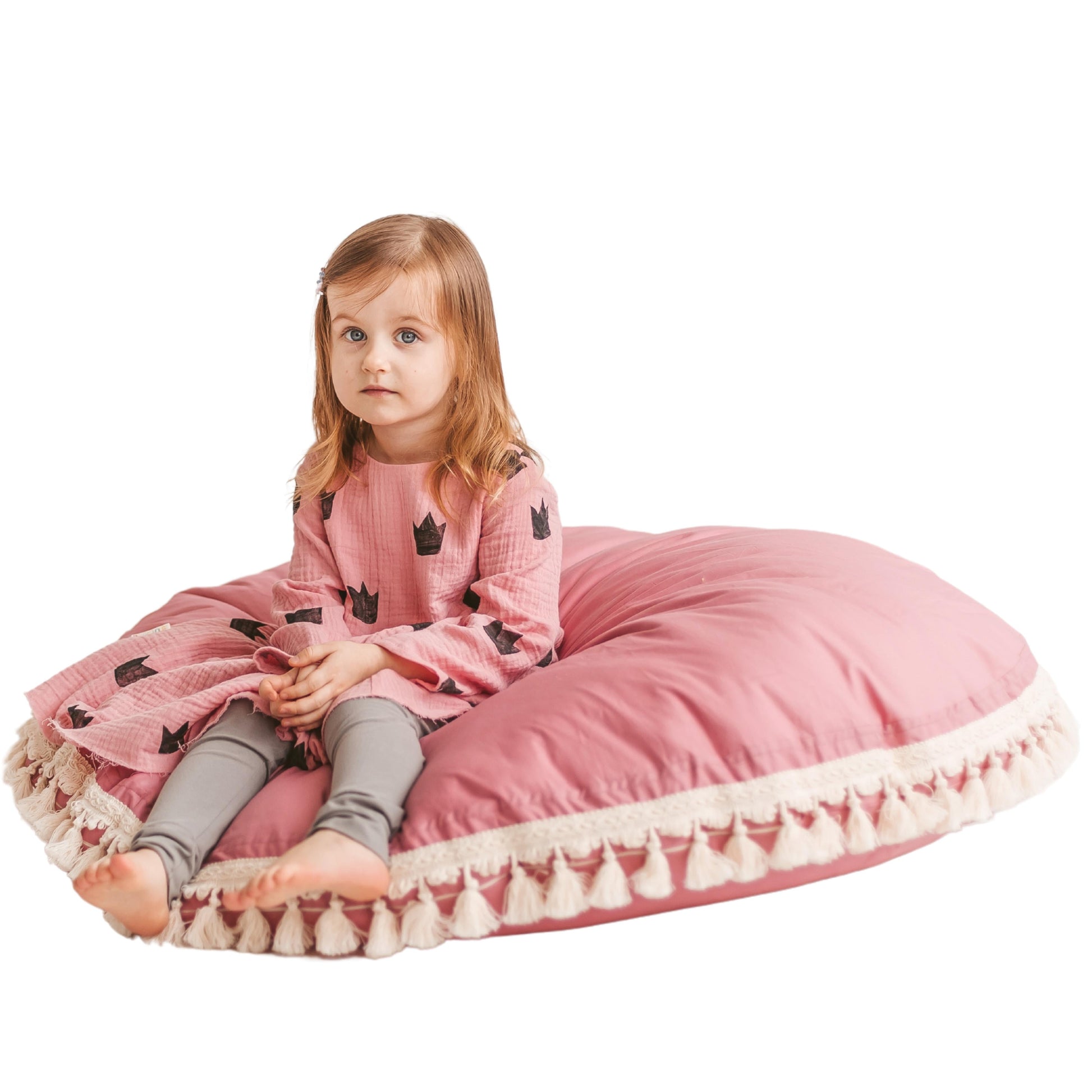 Large Floor Cushion with Tassels in Rose