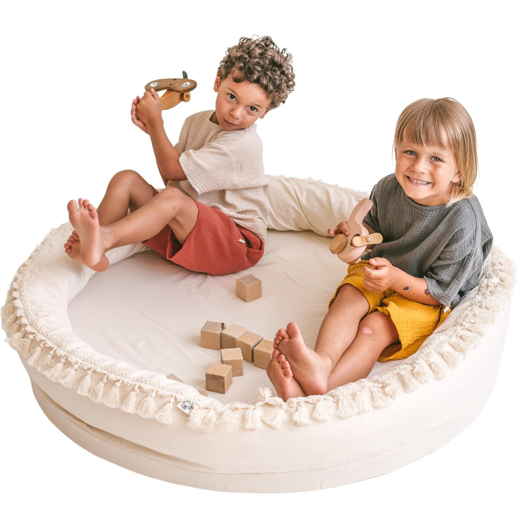 Large Round Nest Play Mat and Kids Lounger in Ecru
