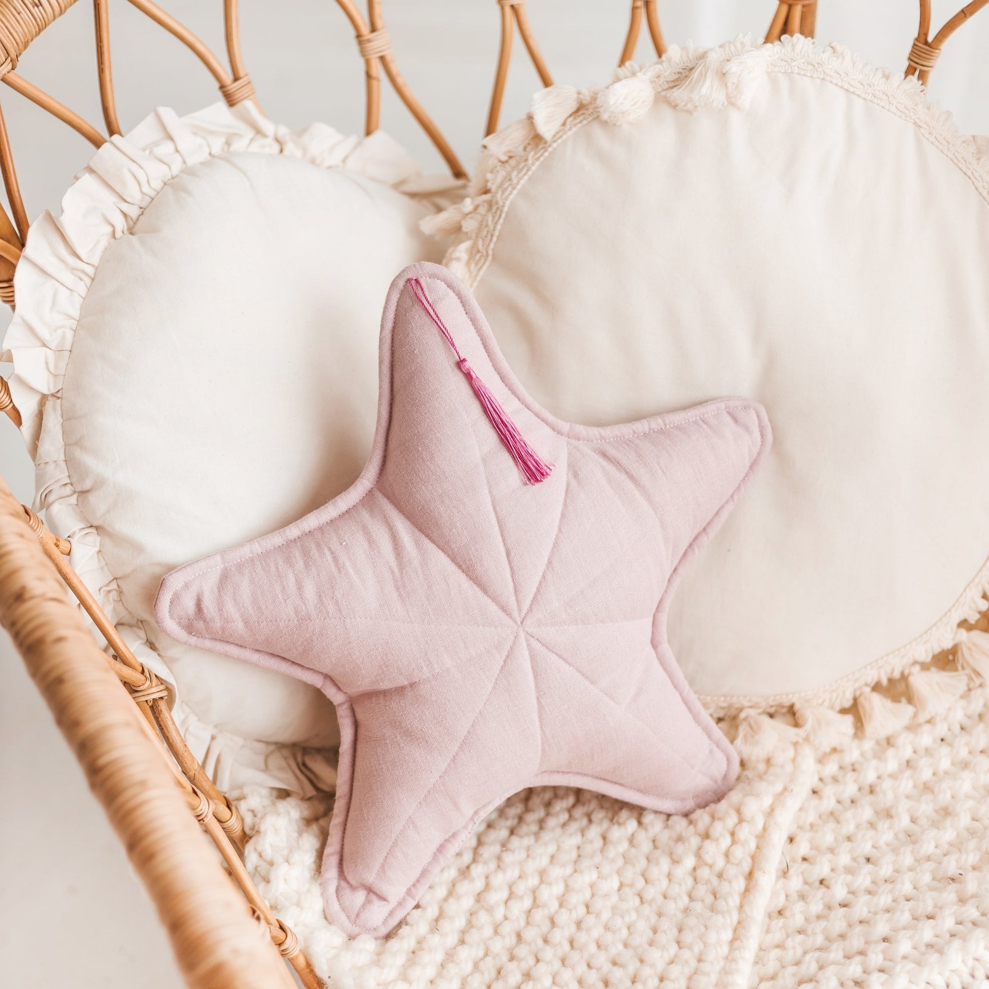 Linen Sea Star Pillow in Pink for Coastal Decor