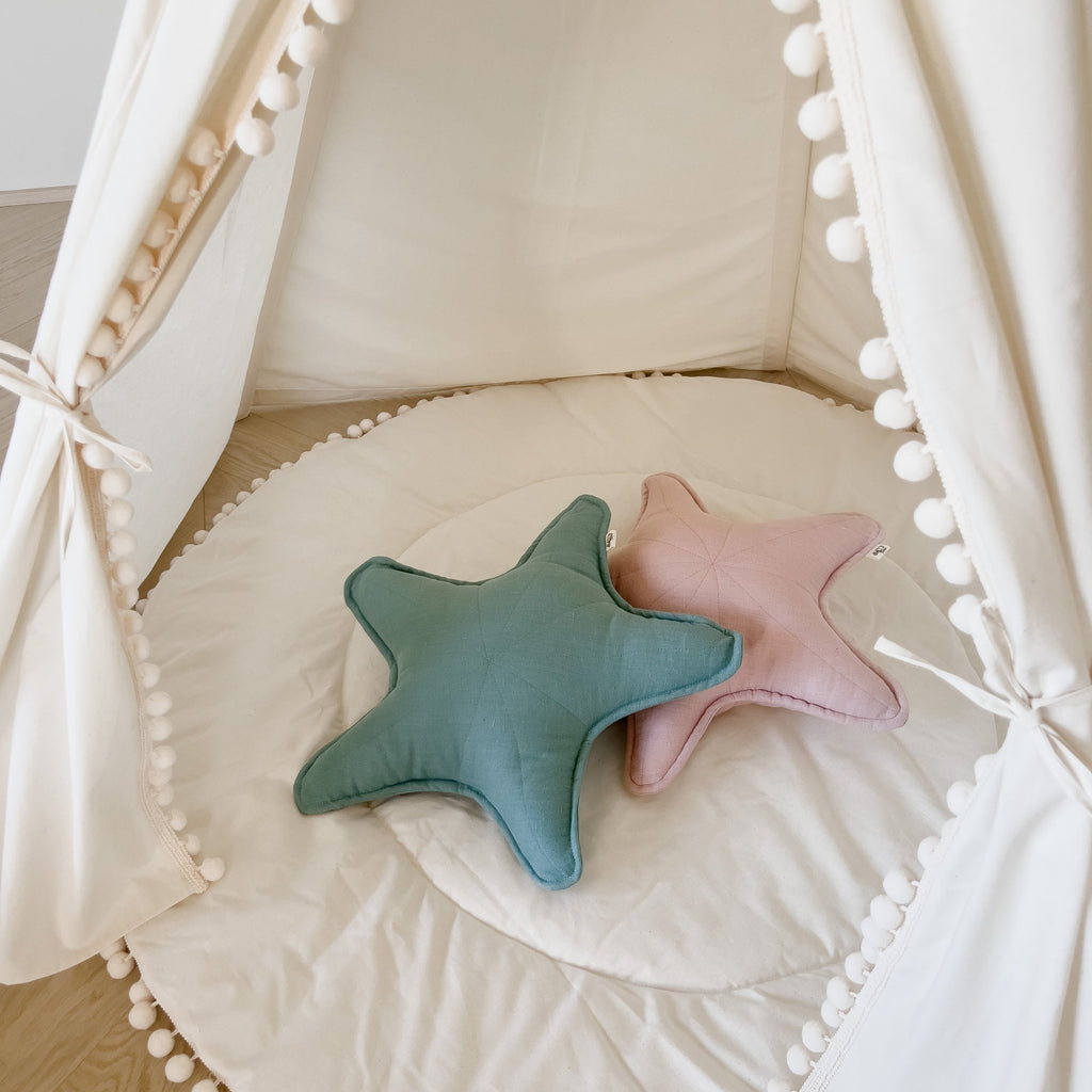 Linen Sea Star Pillow in Pink for Coastal Decor