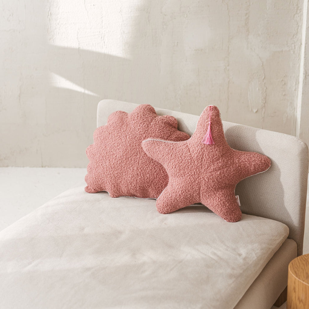 Rose Boucle Sea Shell Pillow with Metallic Trim