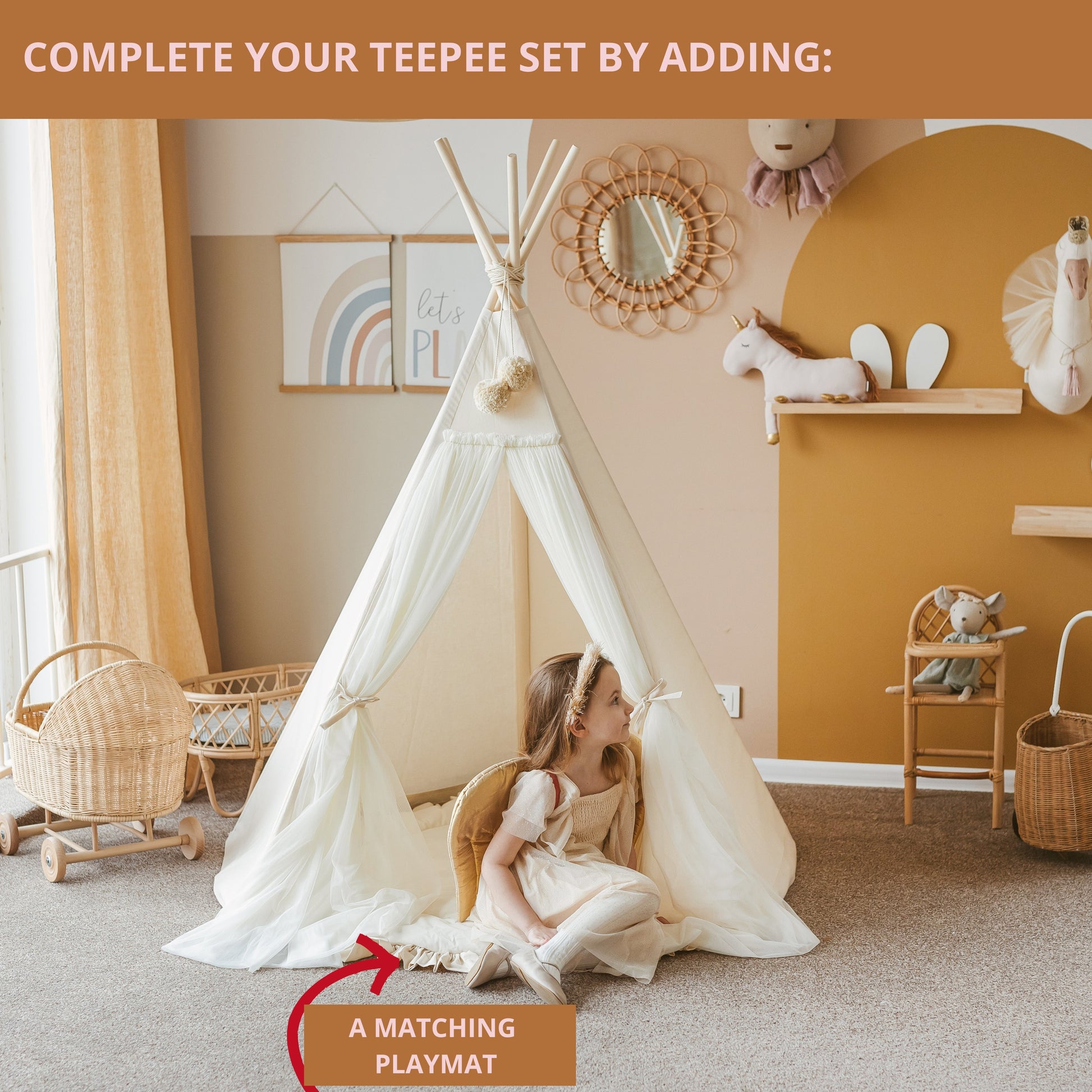 Fairy Kids Play Tent with Tulle in Ecru