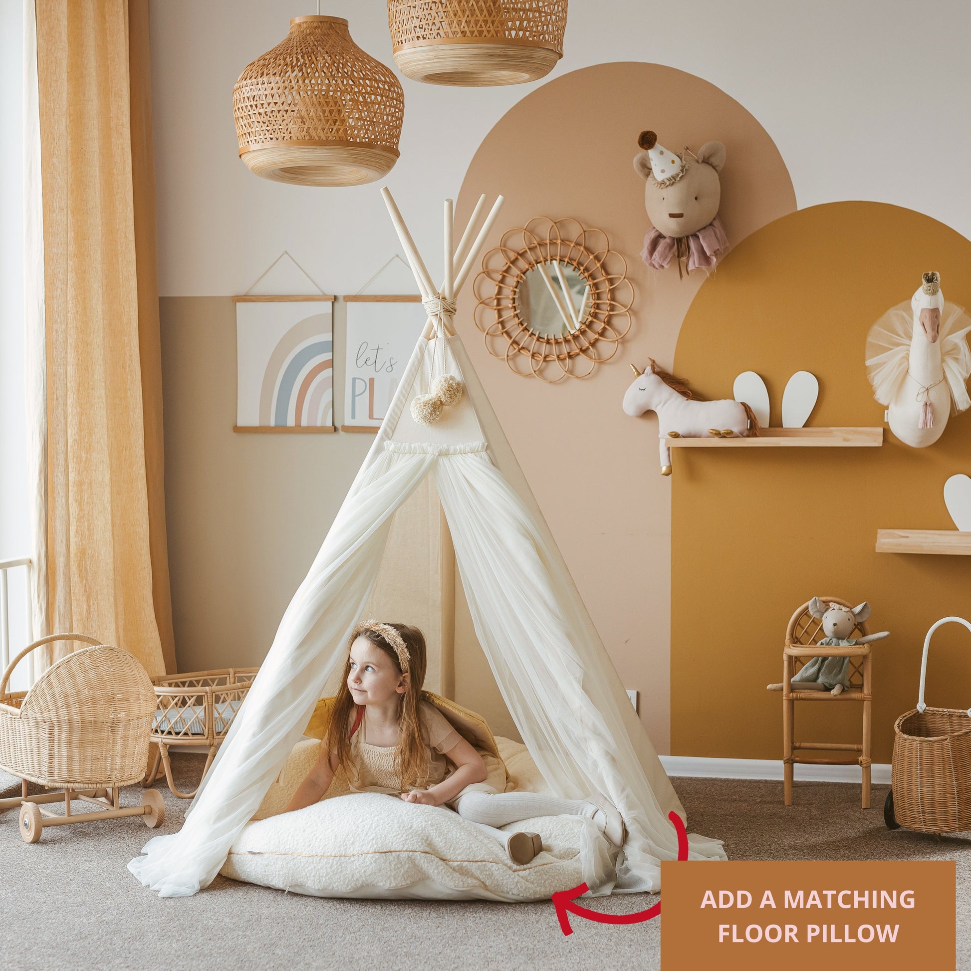 Fairy Kids Play Tent with Tulle in Ecru