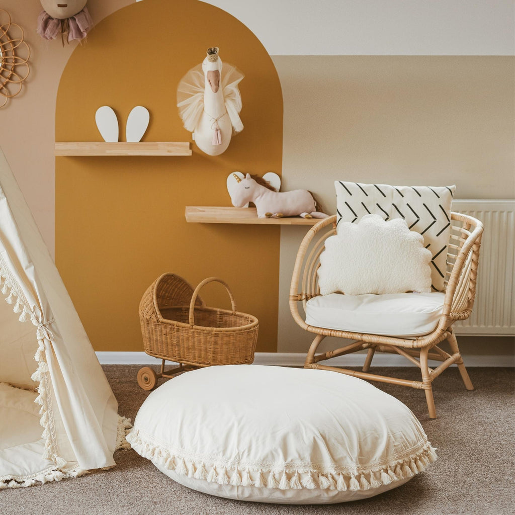 Large Floor Cushion with Tassels in Ecru
