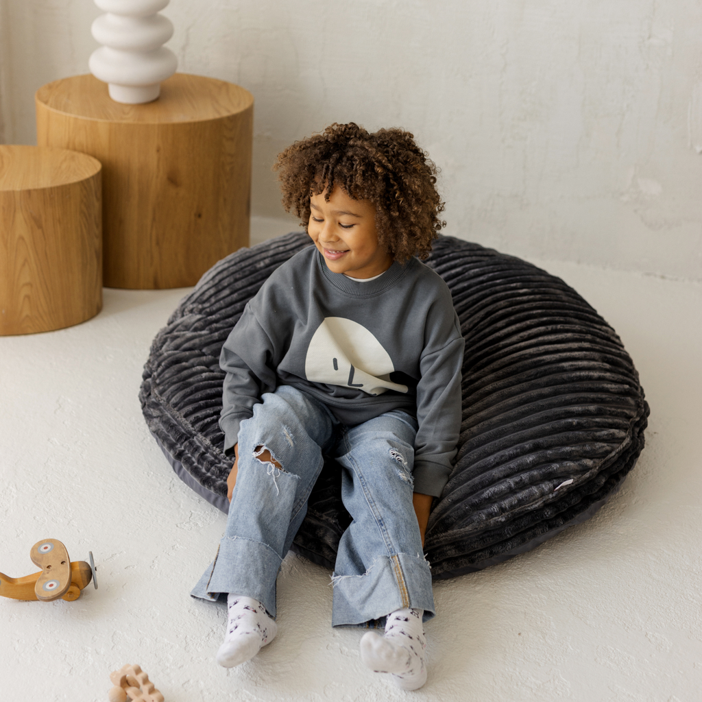 Large Kids Floor Cushion in Dark Grey Corduroy