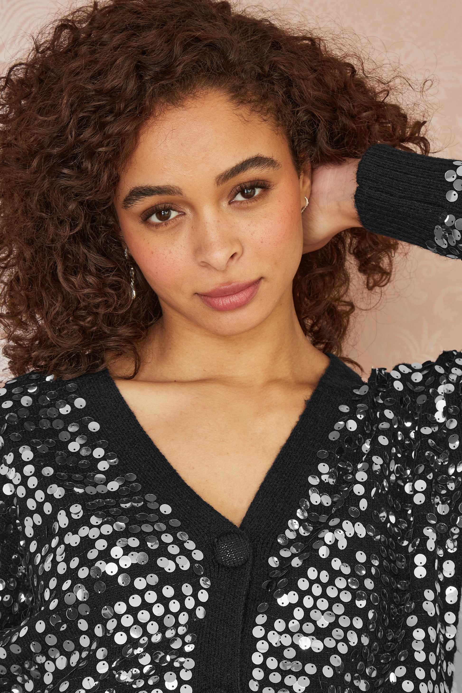 Black Sequin Knitted Cardigan