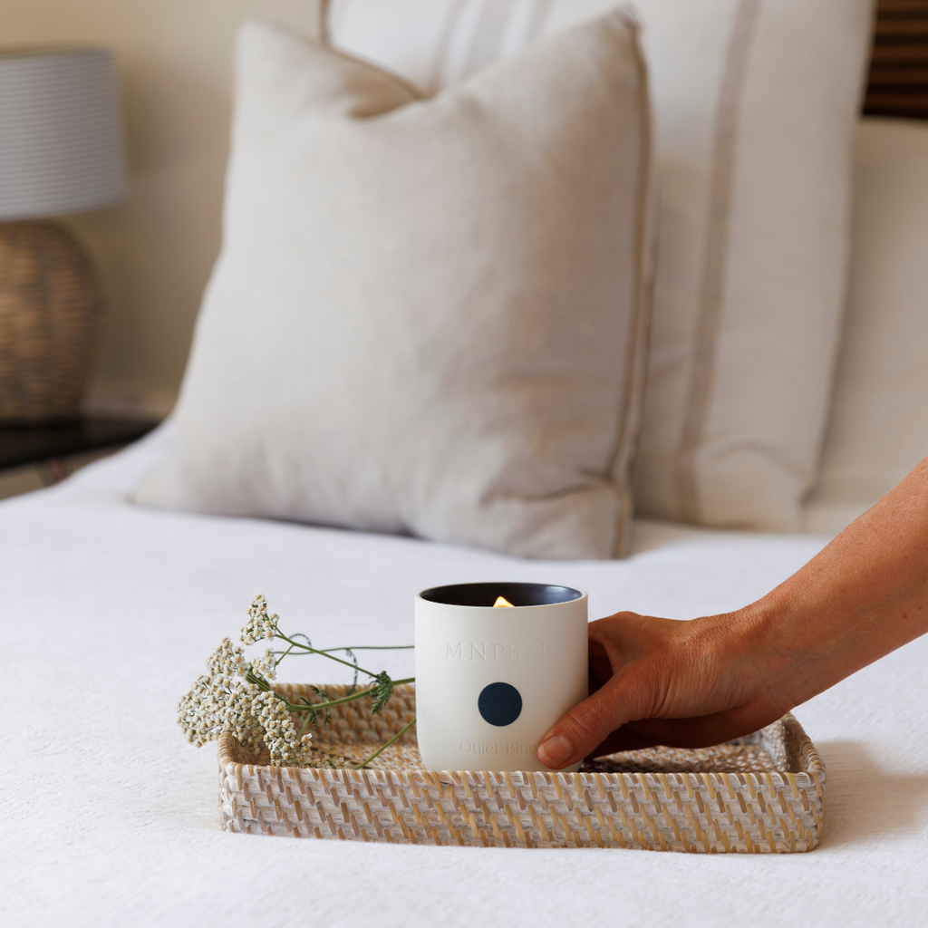 quiet blue menopause candle stocked at Sostter