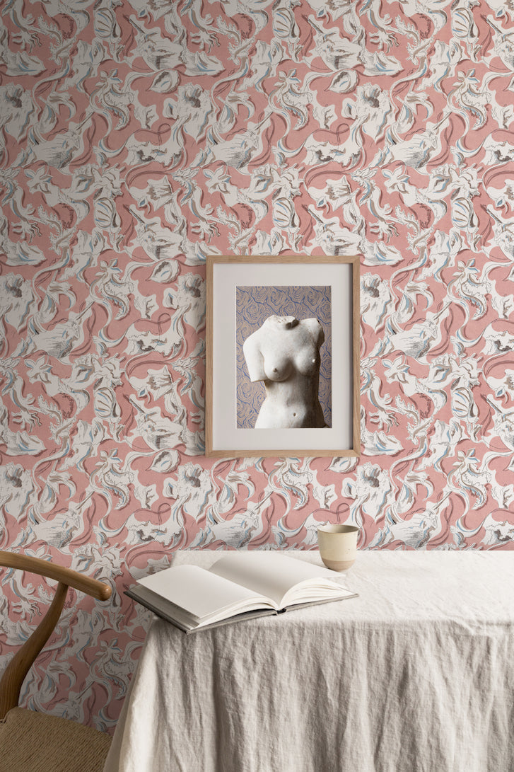 Dali's Mermaid Blush Surrealist Wallpaper
