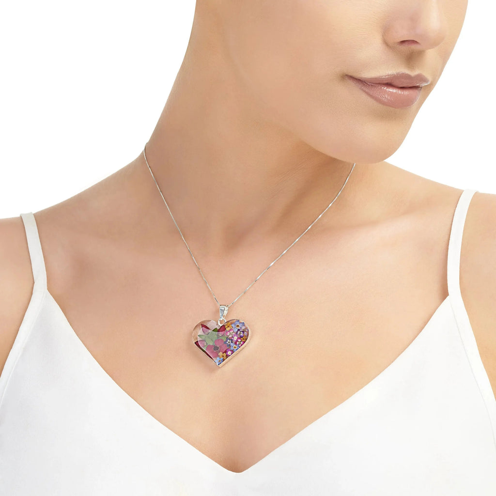 Real Flower Heart Necklace in Sterling Silver Handmade Pendant