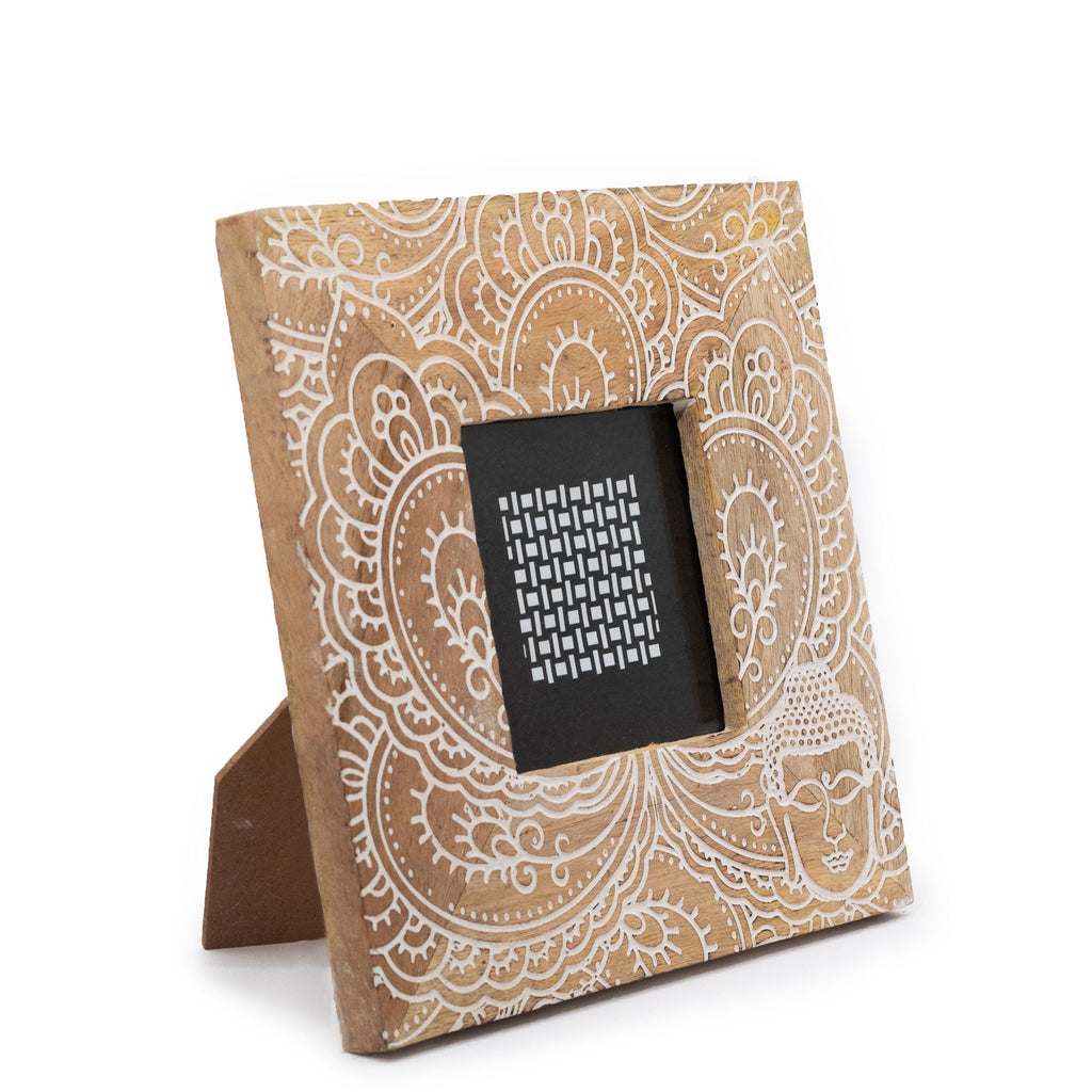Small White Buddha Mango Wood Photo Frame 10x10cm