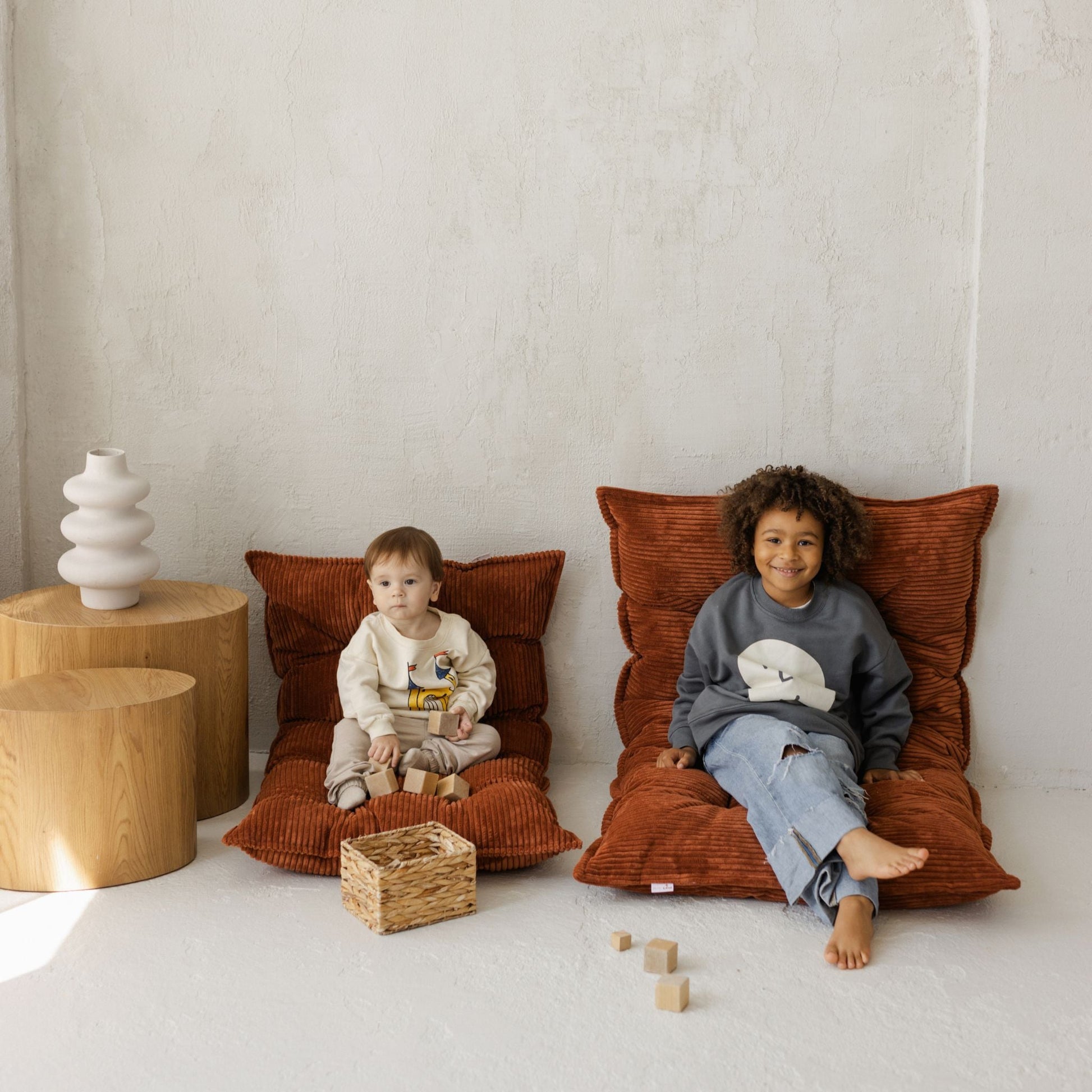 Tufted Corduroy Floor Cushion in Terracotta