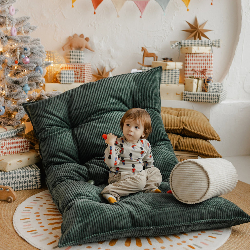 Tufted Corduroy Floor Cushion in Petrol Green