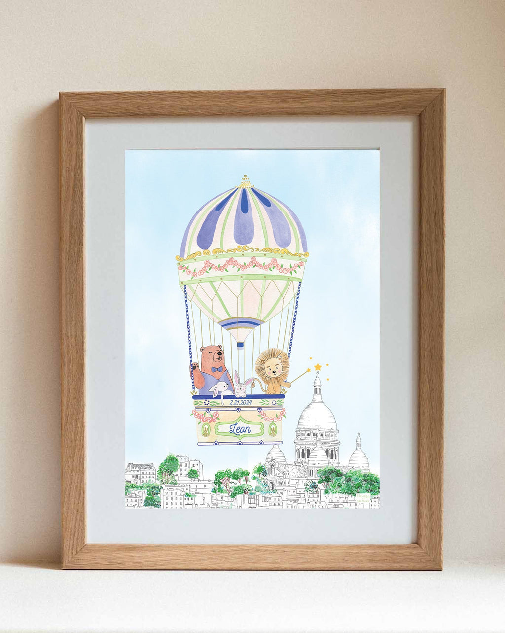 Personalised Hot Air Balloon of Montmartre Print for Boys