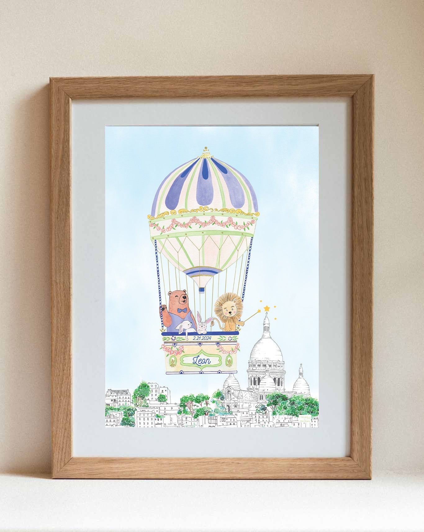 Personalised Hot Air Balloon of Montmartre Print for Boys
