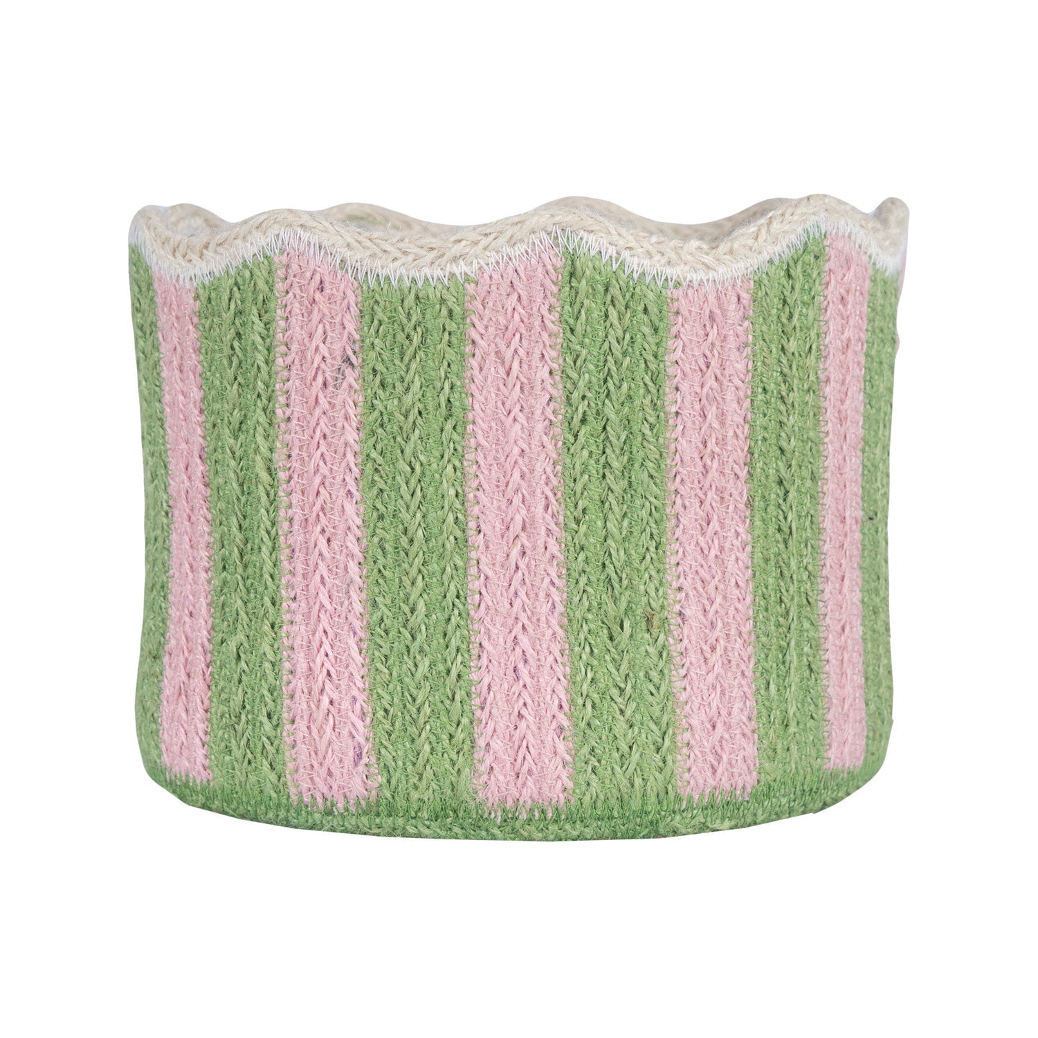 Stripy Scalloped Basket - Kiwi