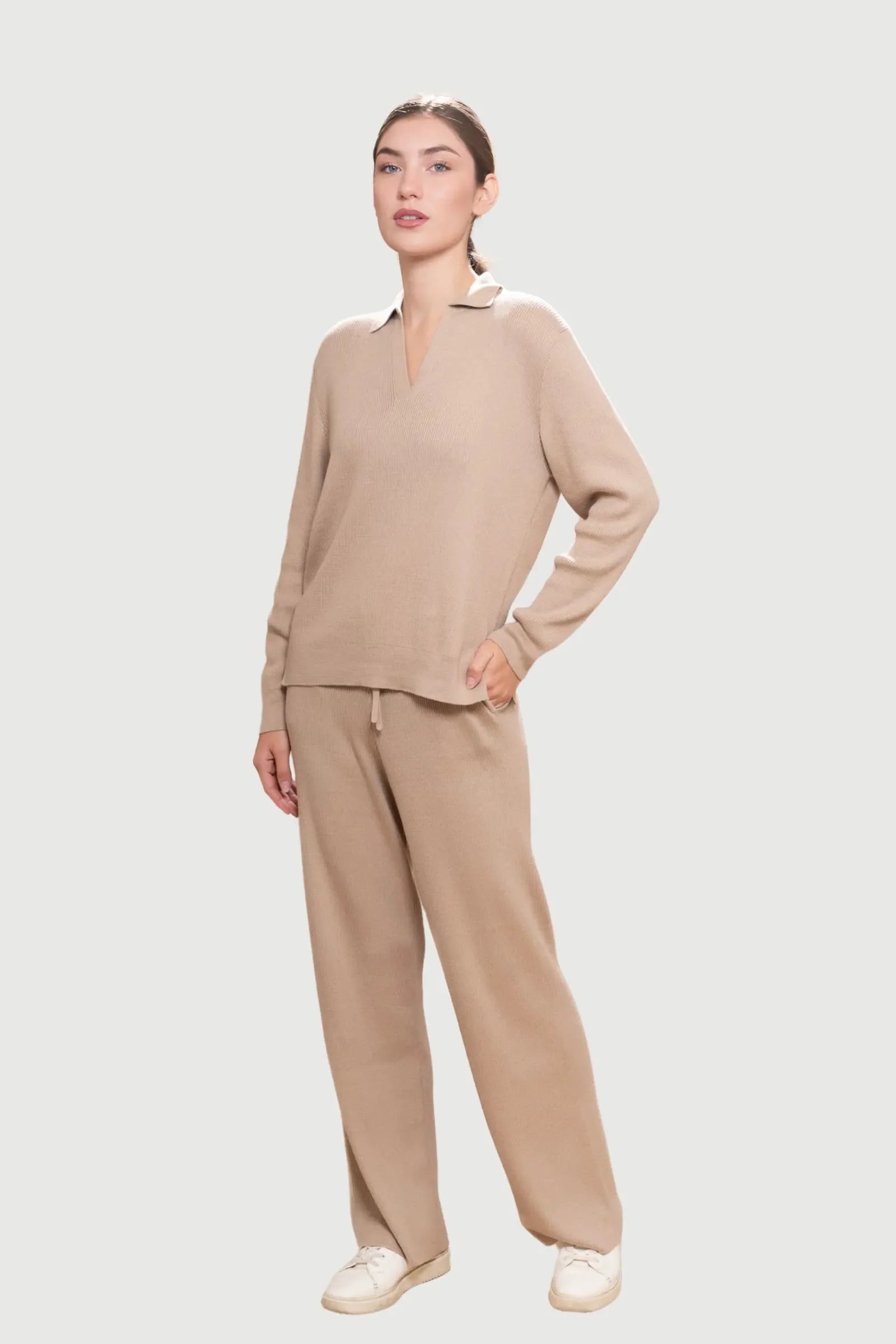 Ribbed Lounge Jumper in Pima Cotton and Baby Alpaca